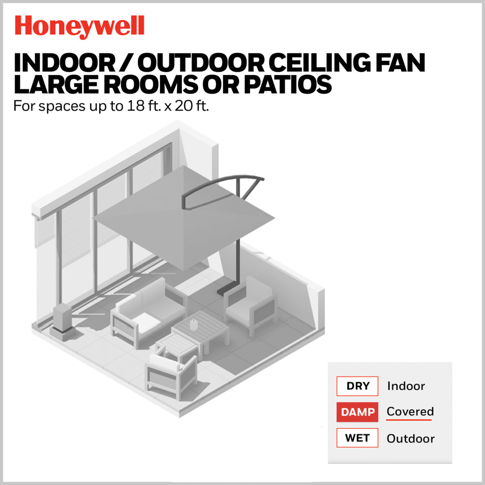 70 Inch Honeywell Xerxes Matte Black Smart LED Ceiling Fan with Remote Control - Dimmable Light, 6 Speeds, Reversible Blades for Living Room, Bedroom, and Office