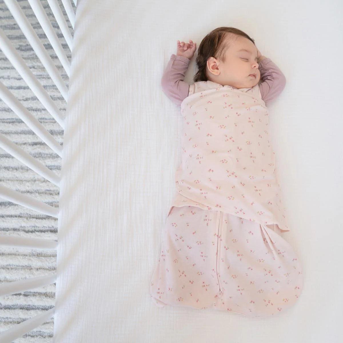 Halo Sleepsack Swaddle 100% Cotton Pink Floral Baby Wrap - 1.5 Tog Warmth for Newborns & Infants - Perfect for Nursery, Swaddling & Safe Sleep