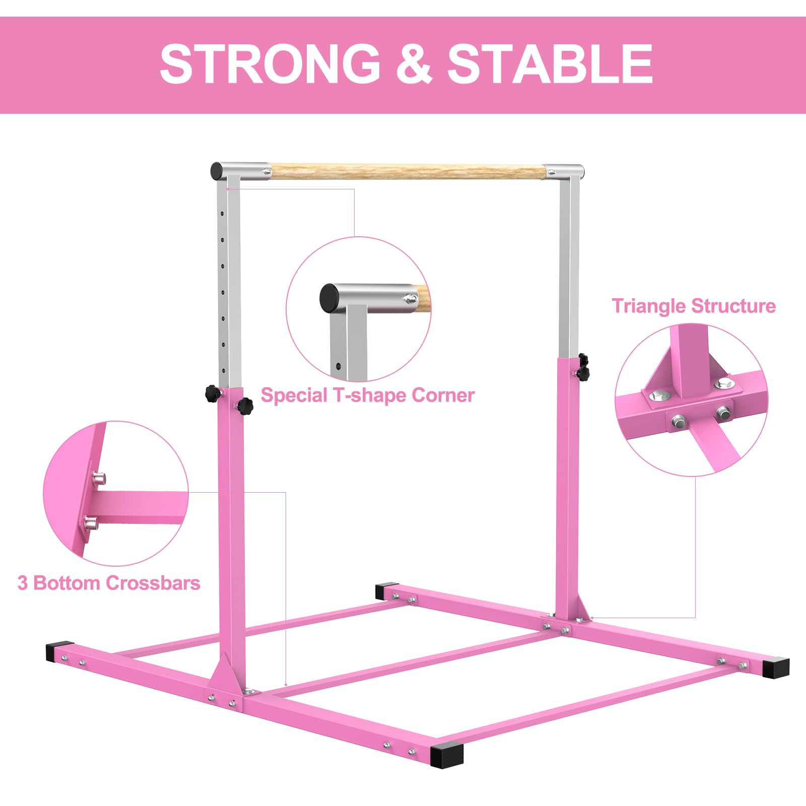 Adjustable Gymnastics Training Bar for Kids - 3' to 5' Height Horizontal Kip Bar - Perfect for Home Practice, Backyard Training & Indoor Exercise