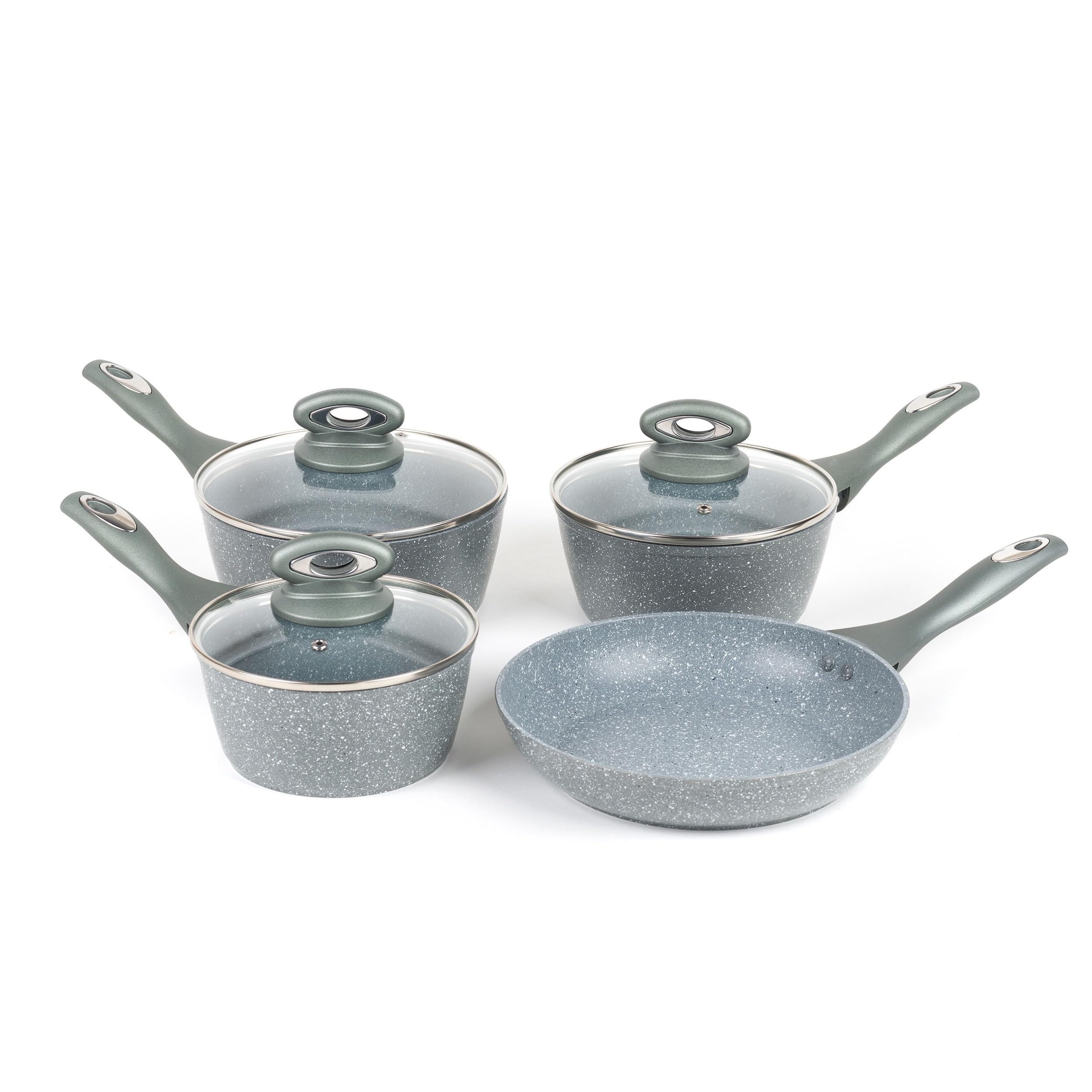 Premium Salter Marblestone 4-Piece Nonstick Cookware Set - 16cm, 18cm, 20cm Sauce Pans with Lids & 24cm Frying Pan | PFOA-Free Forged Aluminum, Induction Compatible | Perfect for Everyday Cooking, Meal Prep & Family Dinners
