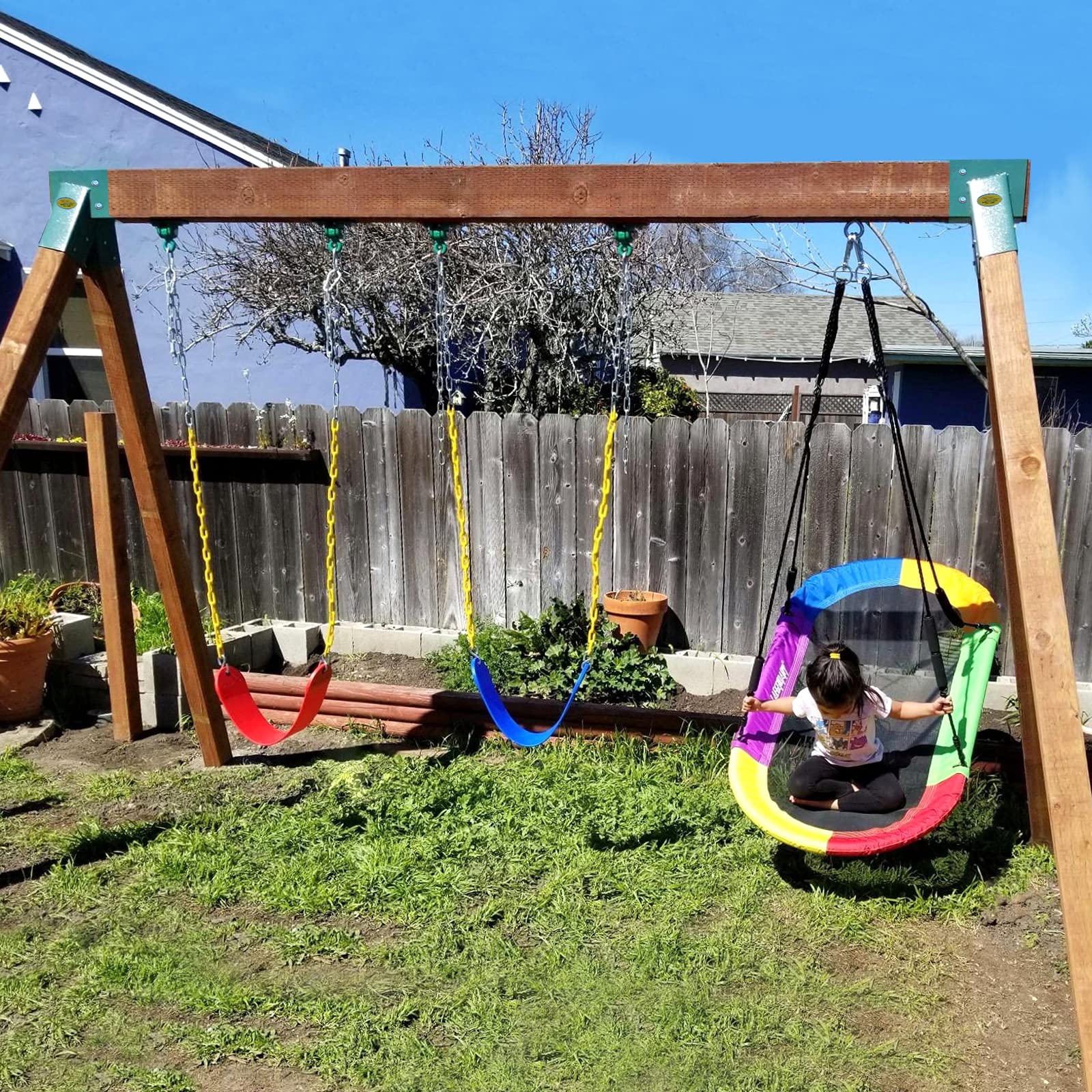 BETOOLL Heavy Duty Swing Set Brackets (1 Set) & Swing Hangers (2 Pairs - Green) for Outdoor Playsets, Backyard Swings, Tree Swings - Durable Metal Hardware for Kids Playground Equipment