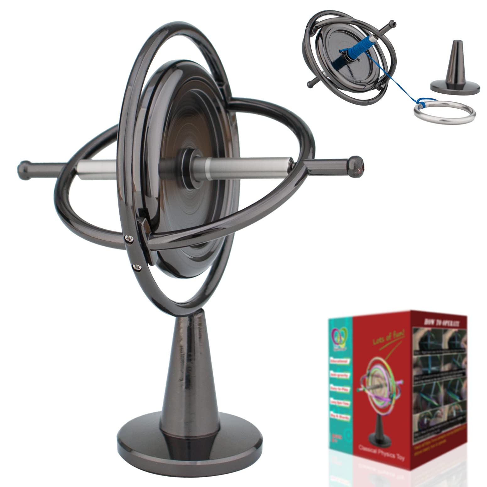 Premium Heavy Duty Gyroscope - CNC Machined Solid Steel Rotor for Stability & Durability | Drop Tested | Long Spin Time Fidget Toy | Anti-Gravity Magic Gear DG-5PROLite-02 | Perfect for Stress Relief, Office Desk Toys & STEM Education
