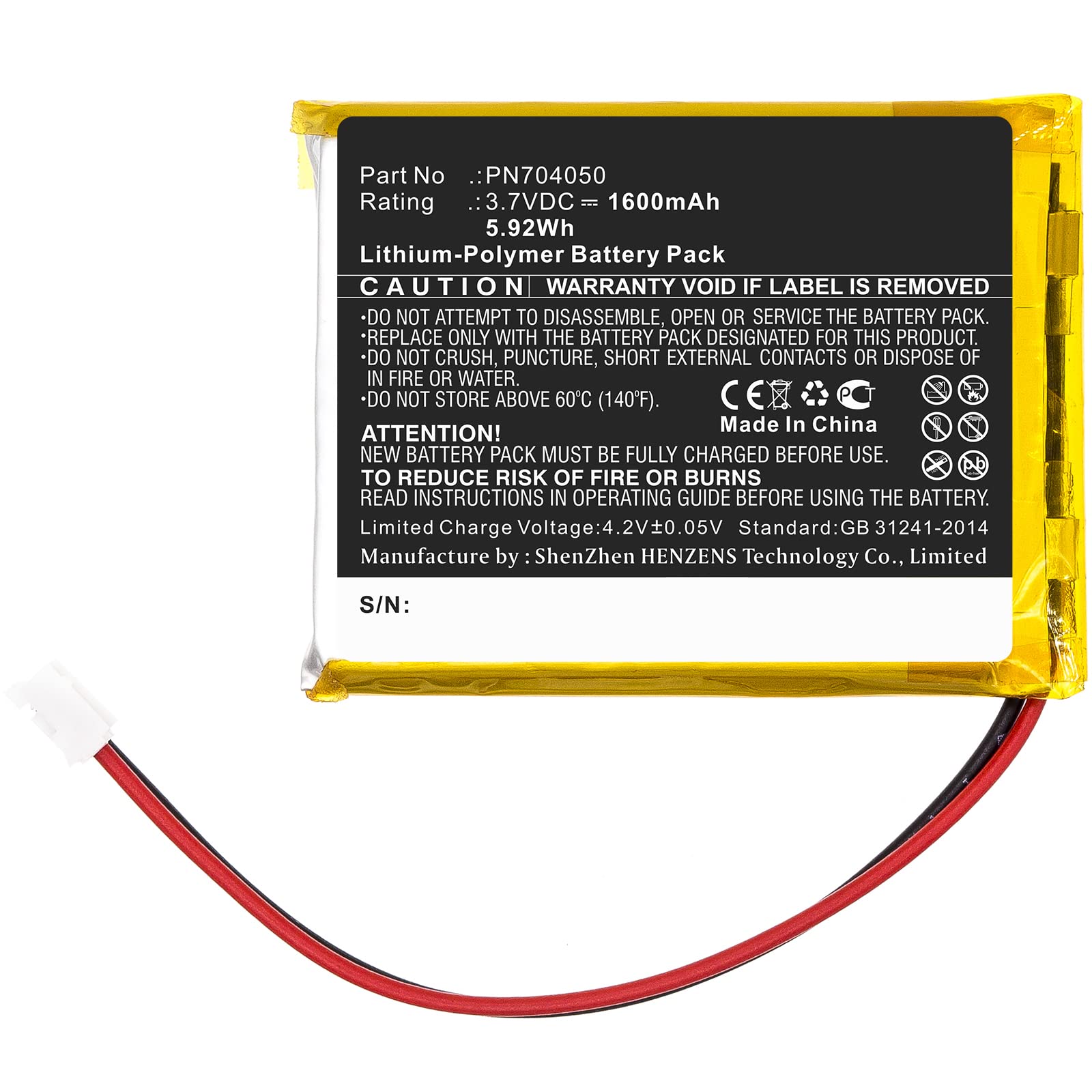Synergy Digital High Capacity 1600mAh 3.7V Li-Polymer Replacement Battery for Fatboy LED Table Lamp & Edison LED Light - Perfect for Home, Office, and Outdoor Lighting Solutions