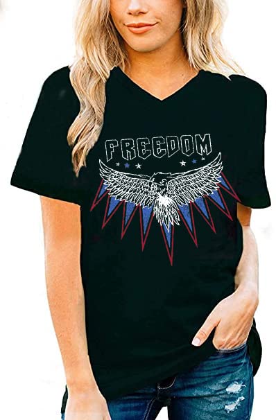 Memorial Day Shirt for Women - Patriotic Summer V-Neck Short Sleeve Basic T-Shirt | Perfect for 4th of July, BBQ Parties & Casual Outings