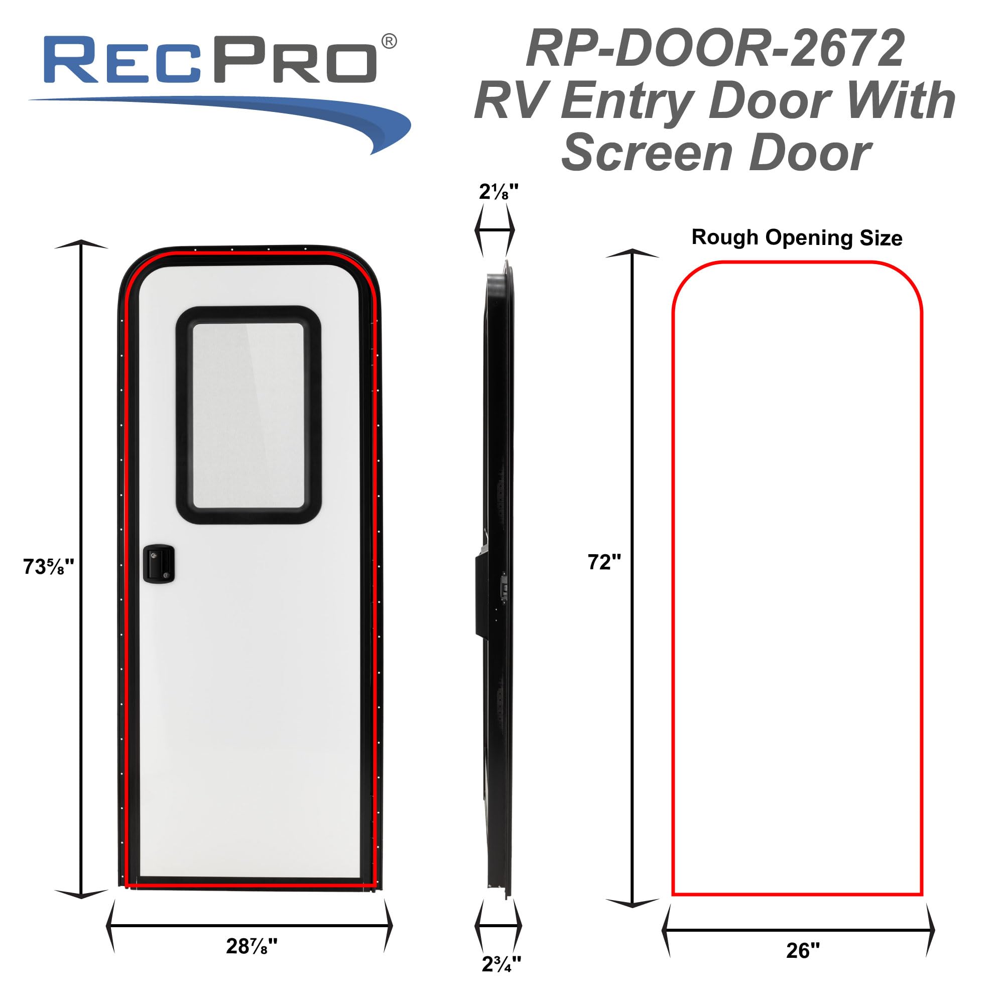 RecPro RV Rounded Entry Door with Screen & Lock | 26