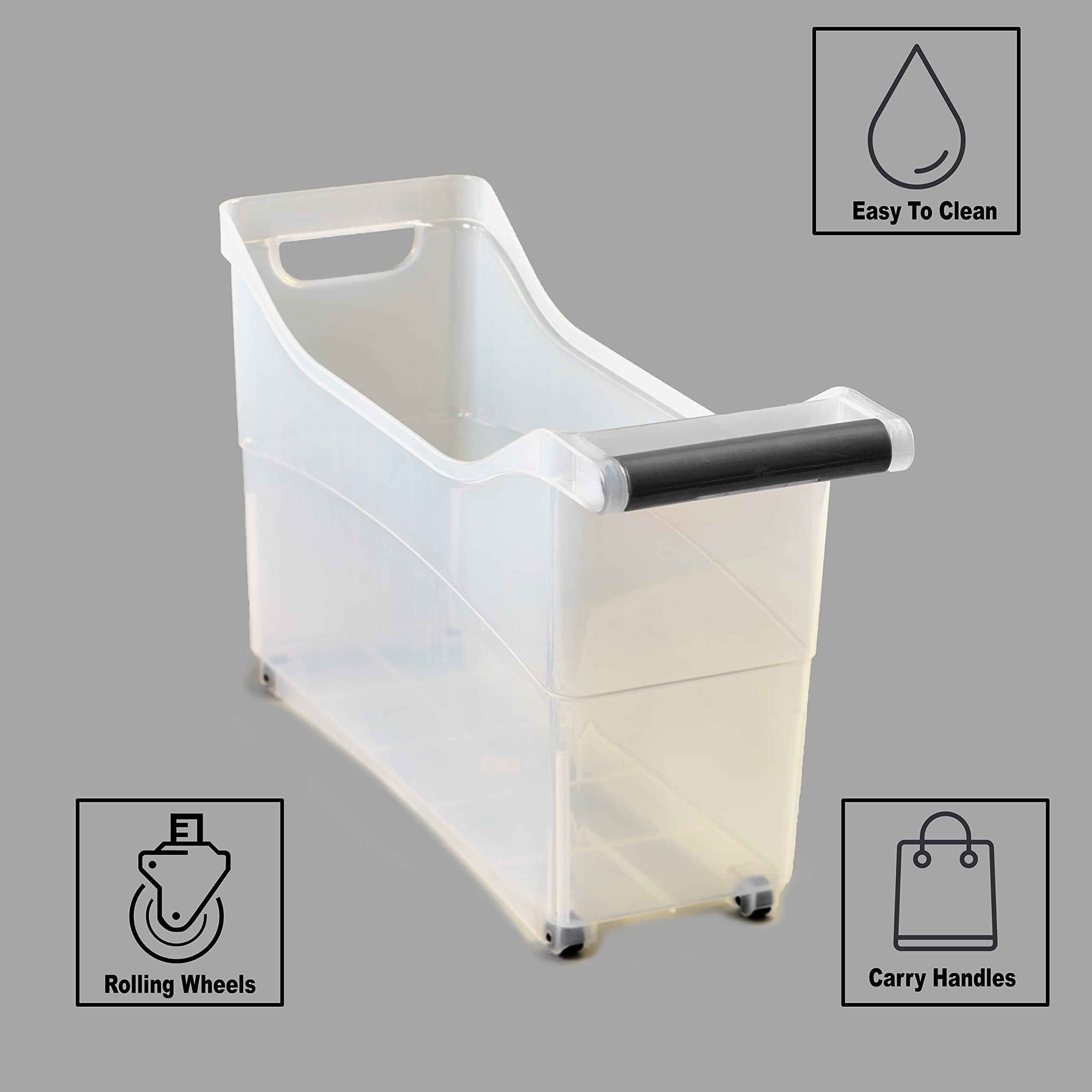 Durable Plastic Storage Bin with Black Handle & Rolling Wheels - Organize Kitchen, Pantry, Craft Room, Office or Toys | Perfect for Home Storage & Closet Organization
