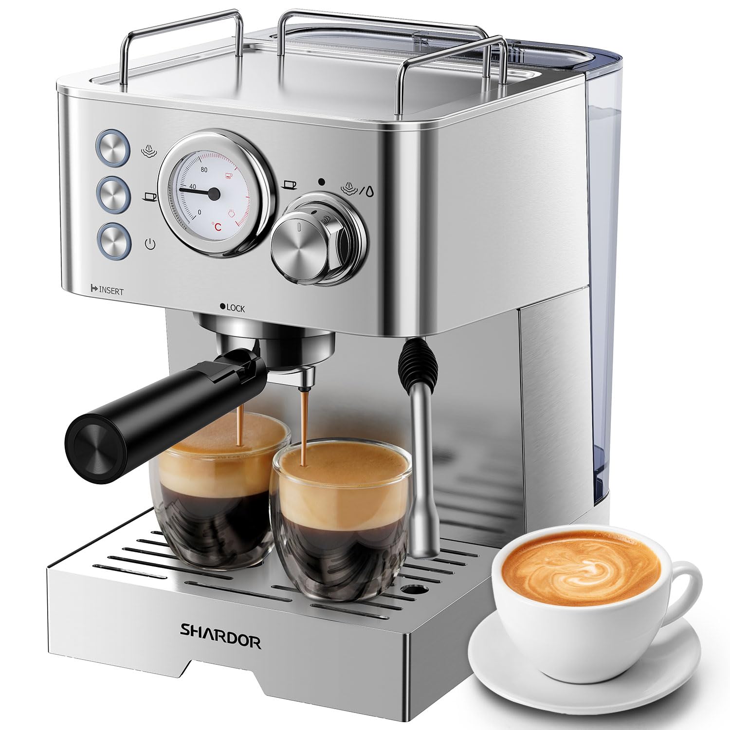 SHARDOR 20 Bar Pressure Espresso Machine with Milk Frother - Fast Heating Professional Coffee Maker for Home - Stainless Steel Latte & Cappuccino Maker with 50oz Removable Water Tank (1100W) - Perfect for Coffee Shops, Offices & Home Kitchens