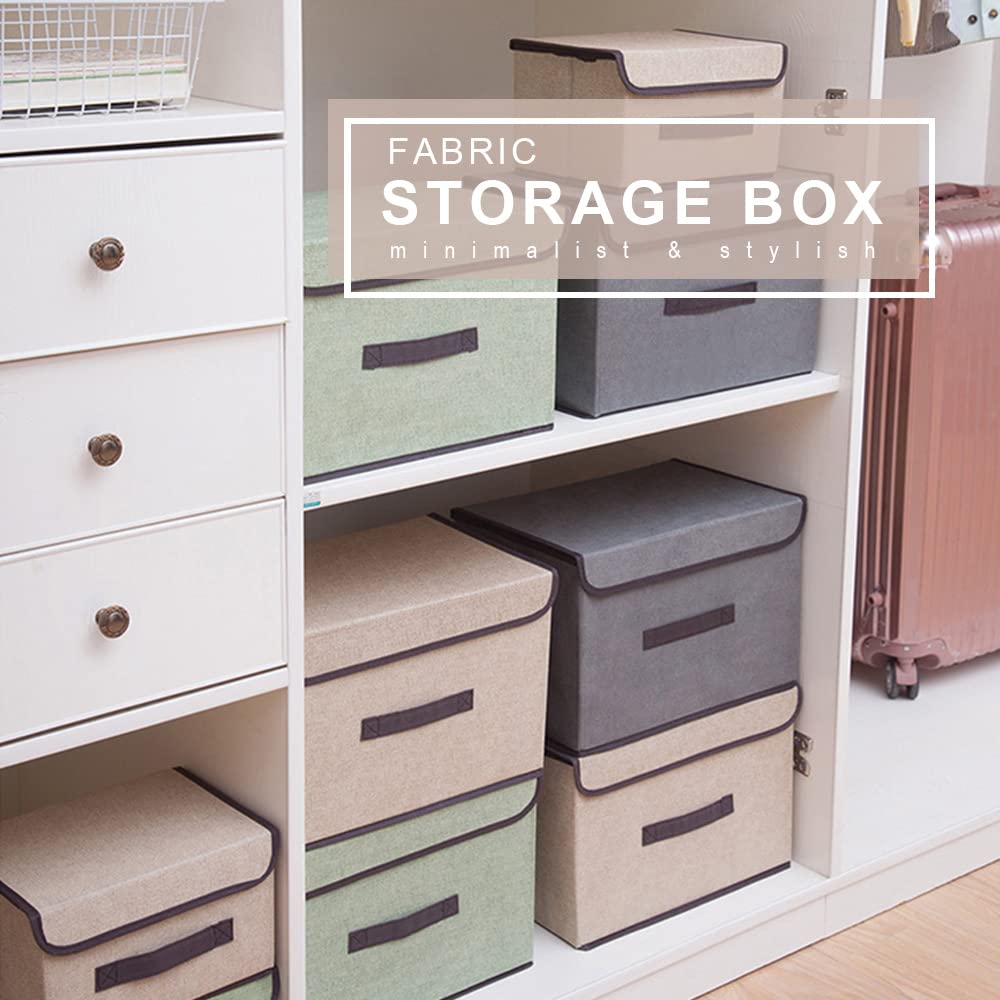 3-Pack Foldable Fabric Storage Bins with Lids - Collapsible Storage Cubes & Boxes for Home Organization (Beige, Green, Grey) | Perfect for Closet, Shelves, Nursery & Office Storage