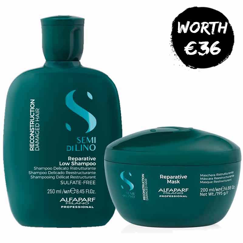 Alfaparf Semi Di Lino Reconstruction Duo - Hair Repair Treatment for Damaged Hair | Salon-Quality Reconstruction & Hydration for Dry, Brittle Hair | Perfect for Home Hair Care & Professional Styling
