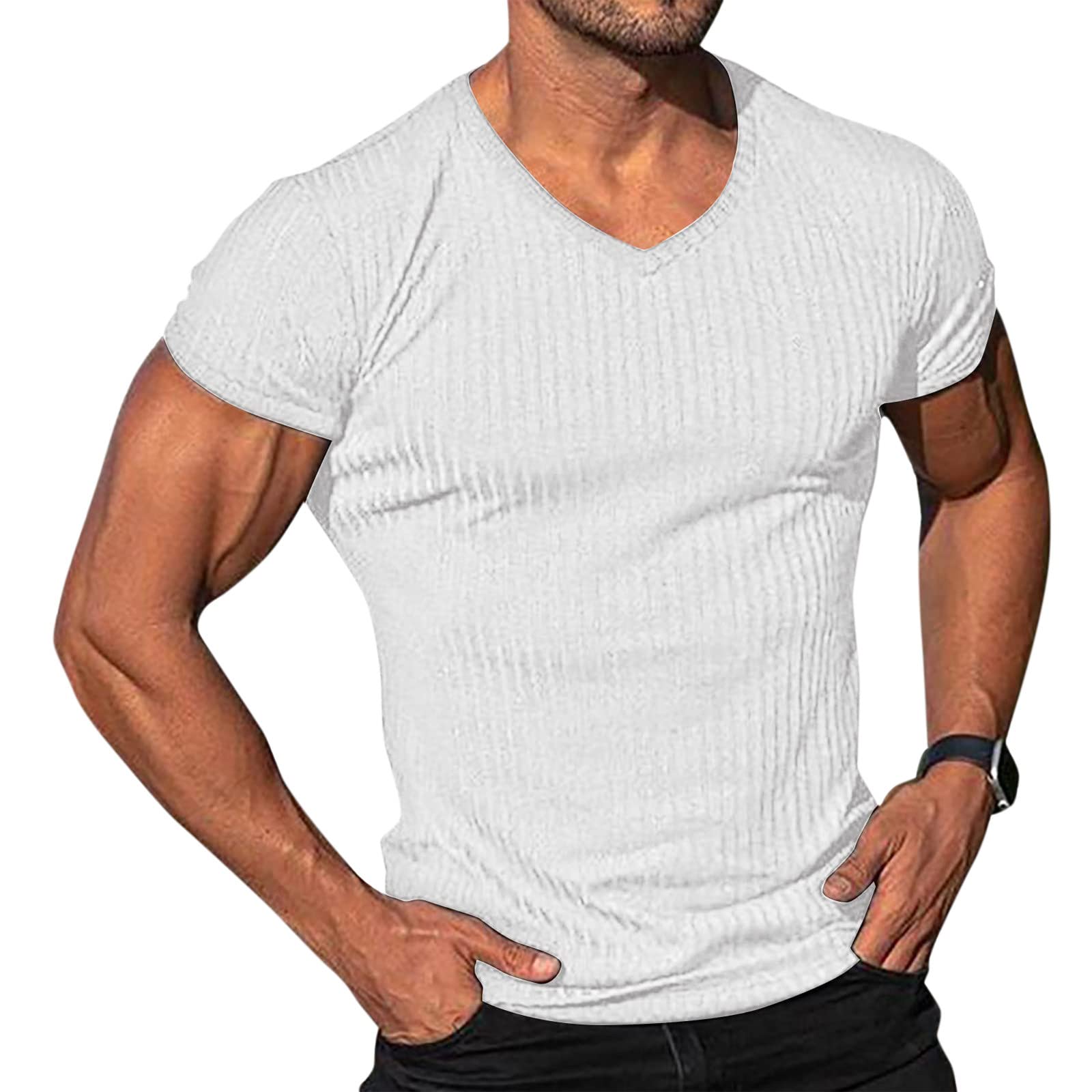 Men's Athletic T-Shirts - Gym Workout Muscle Shirts, V-Neck Slim Fit Solid Color Sports Tee for Fitness & Training | Perfect for Running, Weightlifting & Casual Wear