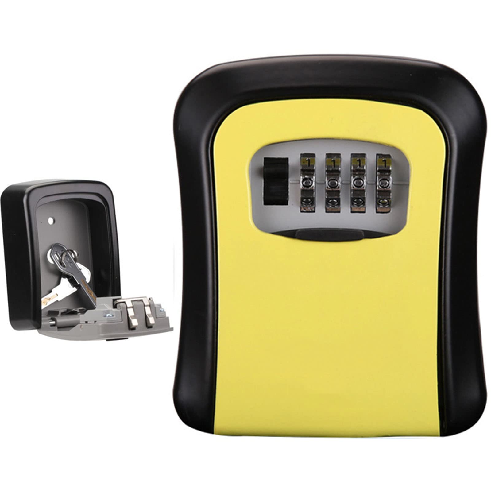 4 Digit Combination Key Lock Box - Waterproof Wall Mounted Key Safe with Resettable Code (5 Keys Capacity) | Secure Key Storage for Home, Office, Vacation Rental & Outdoor Use | Yellow