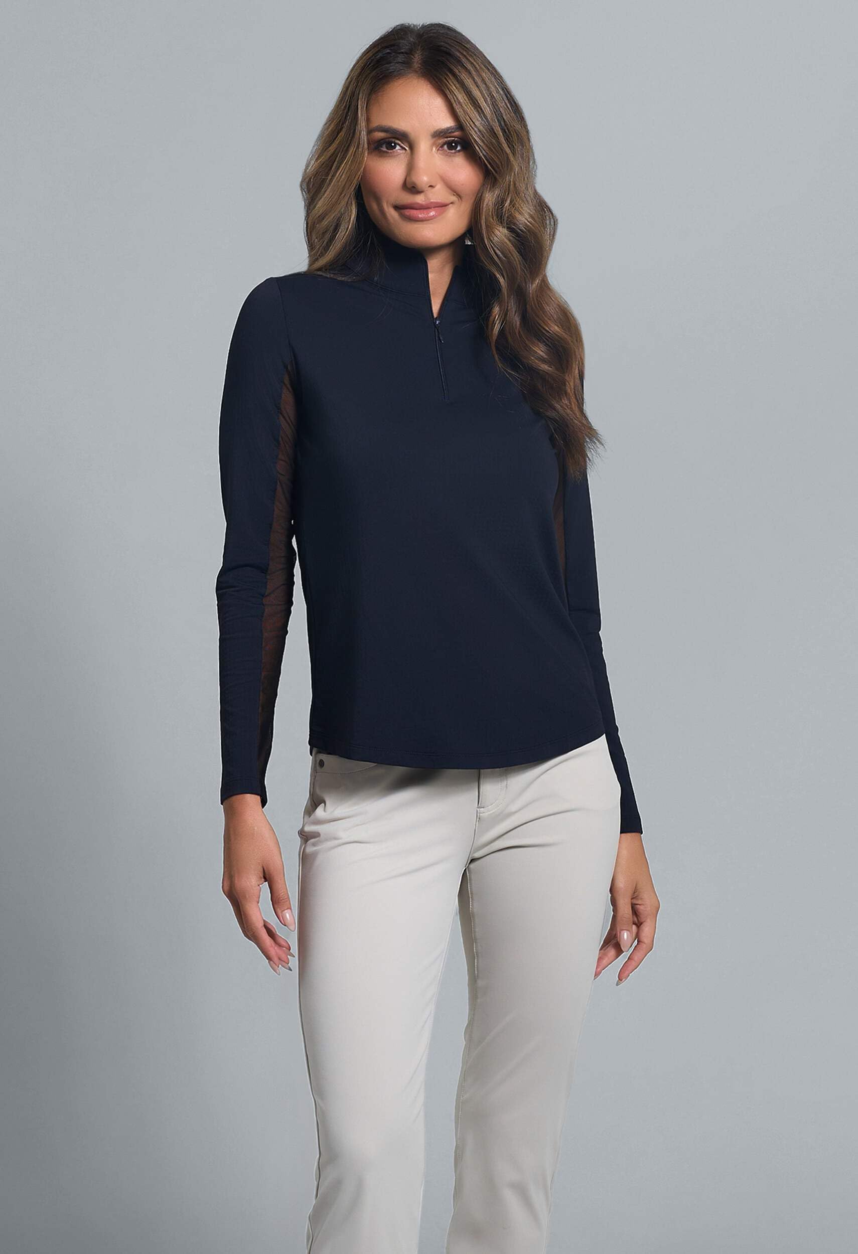 IBKUL Women's Solid Color Long Sleeve 1/4 Zip Mock Neck Pullover Shirt - Comfortable Workout Top for Yoga, Running & Casual Wear