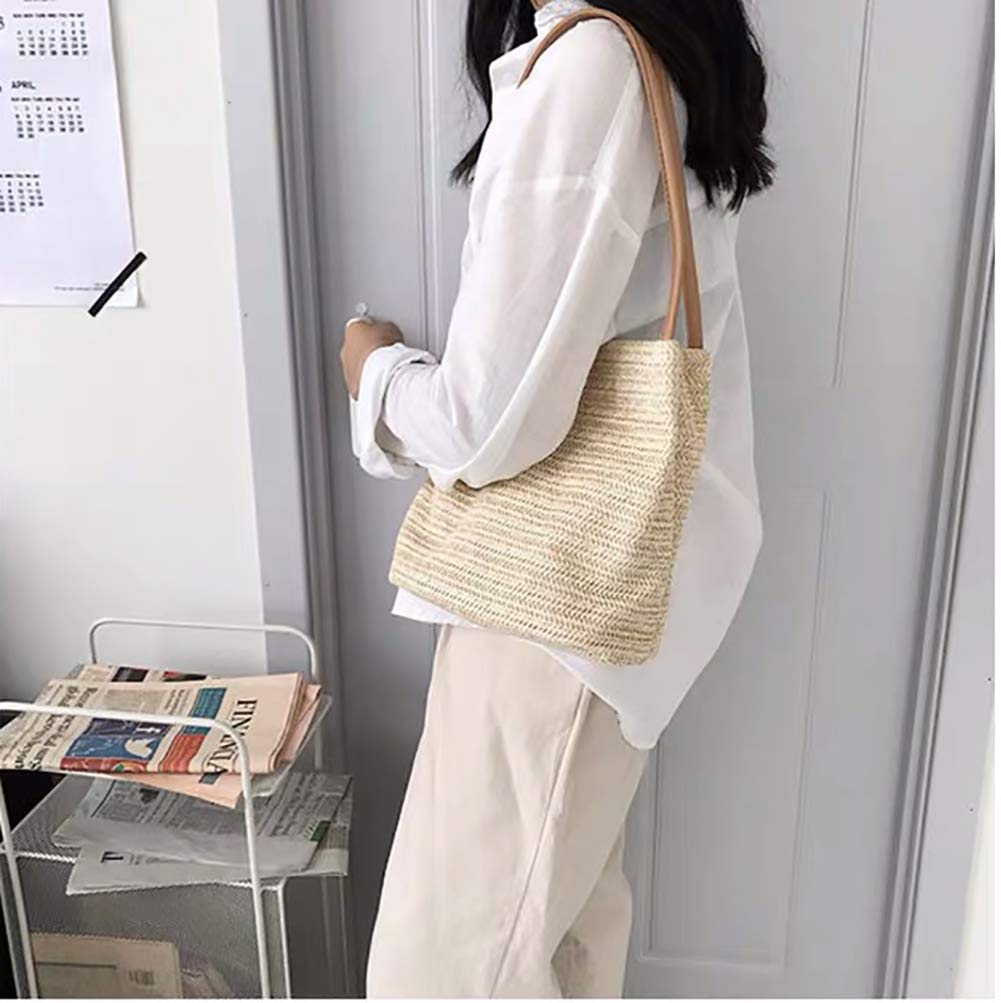 Aphoraeny Straw Beach Bag for Women - Large Tote Handbag with Bucket Design, Summer Shoulder Purse for Pool, Travel, Shopping & Outdoor Activities