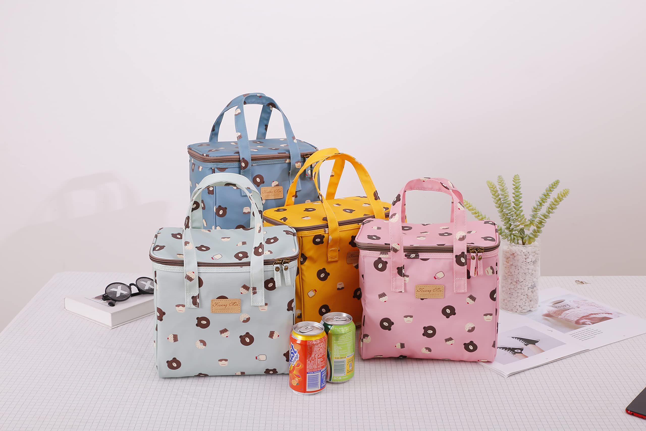 Insulated Lunch Bag for Women - Reusable Lunch Box Cooler for Office, Picnic, Beach & Camping | Large Waterproof Fabric Lunch Tote | Lightweight & Durable | Perfect Gift for Outdoor Activities (Pink Candy Bear) | Use for Work, School, Travel & Hiking