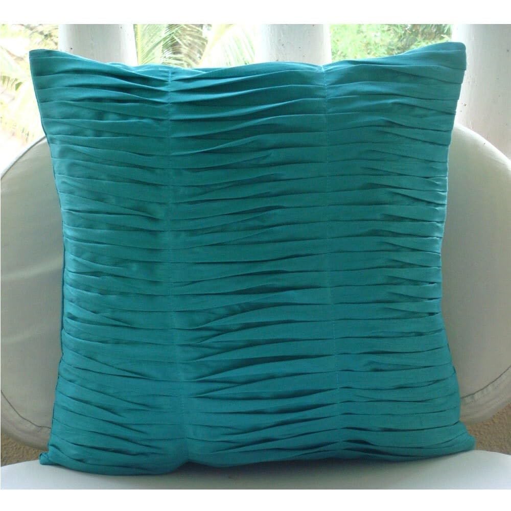 Aqua Blue Throw Pillow Covers 18x18 Inch - Textured Pintuck Design, Soft Silk Square Pillowcase for Sofa, Bed & Couch - Modern Gentle Waves Home Decor (45x45 cm) - Perfect for Living Room, Bedroom & Office