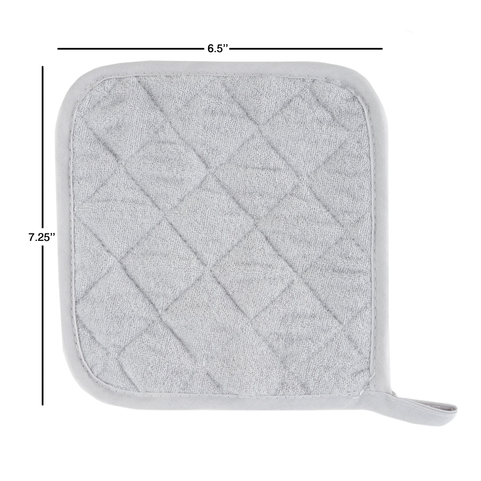 Lavish Home 3-Piece Heat Resistant Quilted Cotton Pot Holder Set - Silver | Oven Mitts for Baking, Cooking & Kitchen Safety