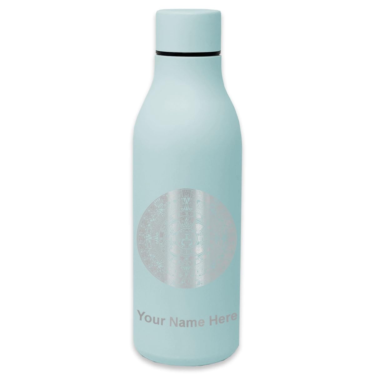 Double Wall Insulated Stainless Steel Water Bottle with Aztec Calendar Design - Personalized Engraving Included | Perfect for Gym, Hiking & Outdoor Activities