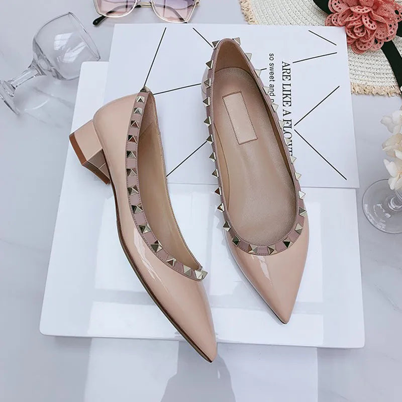 Luxury Leather Rivet High Heels for Women - Designer Pointed Toe Square Heel Pumps | Perfect for Evening Parties, Weddings & Office Wear