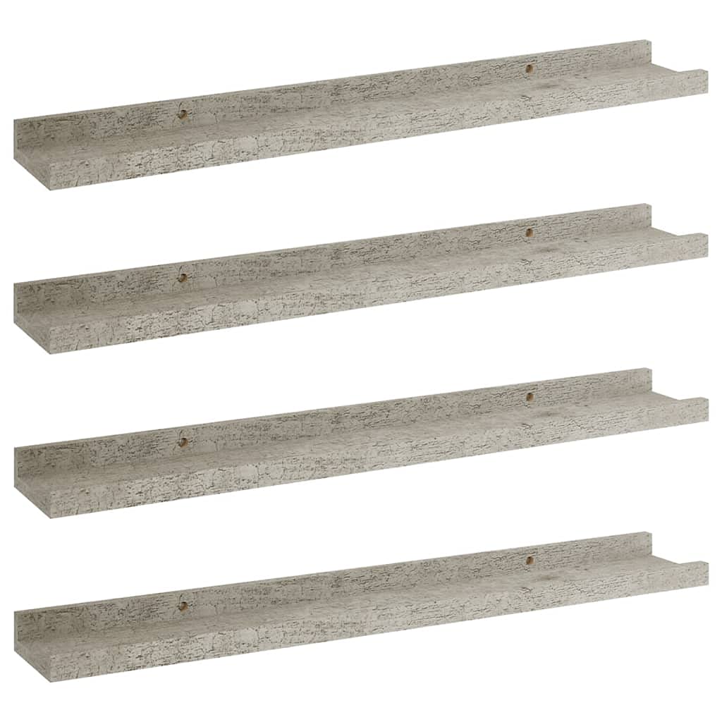 Modern MDF Wall-Mounted Storage Shelves 4-Pack, Space-Saving Concrete Gray Floating Shelves - Perfect for Living Room, Bedroom, Office & Bathroom Organization & Decor