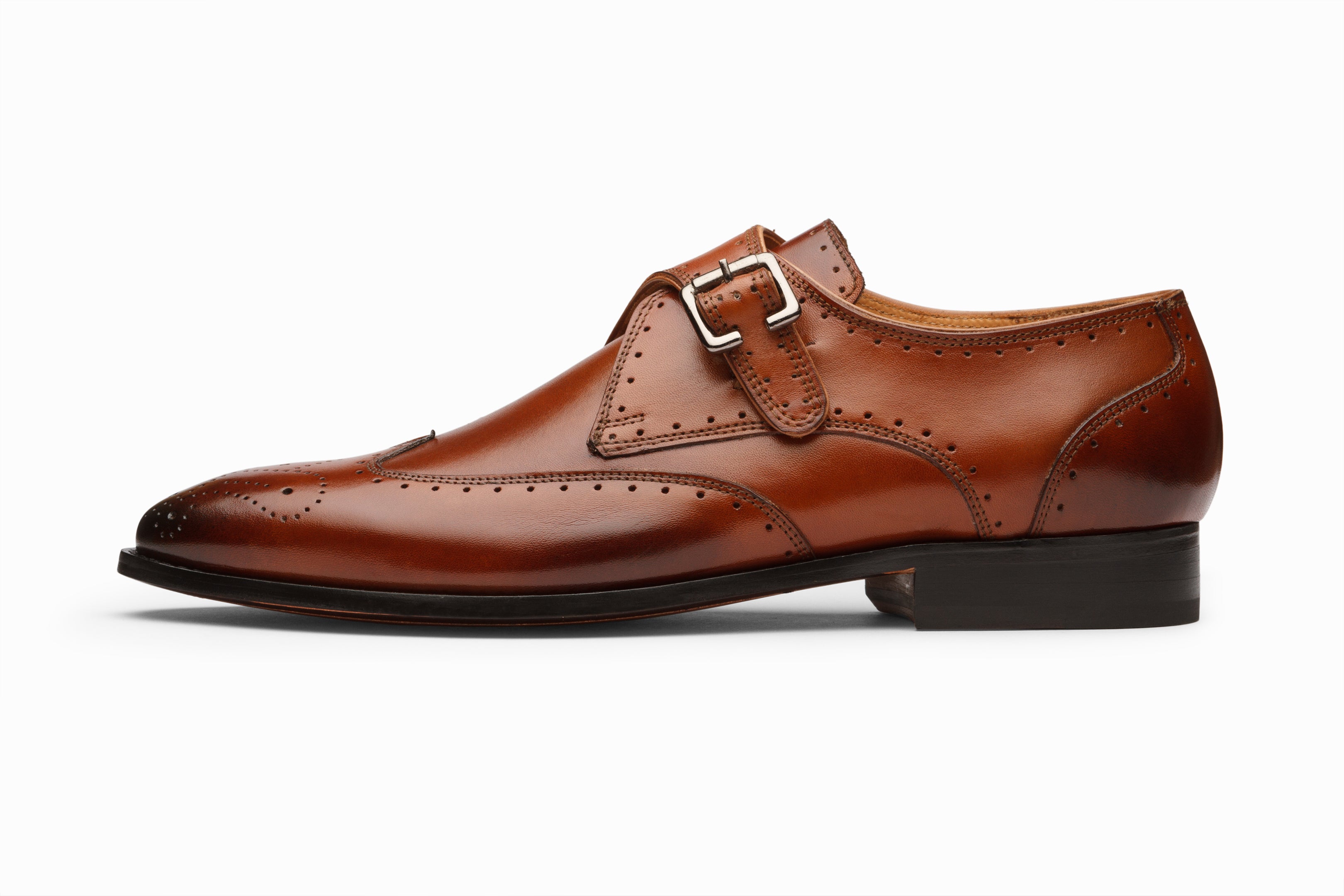 Premium Dark Cognac Brogue Monkstrap Dress Shoes for Men - Classic Formal & Business Attire