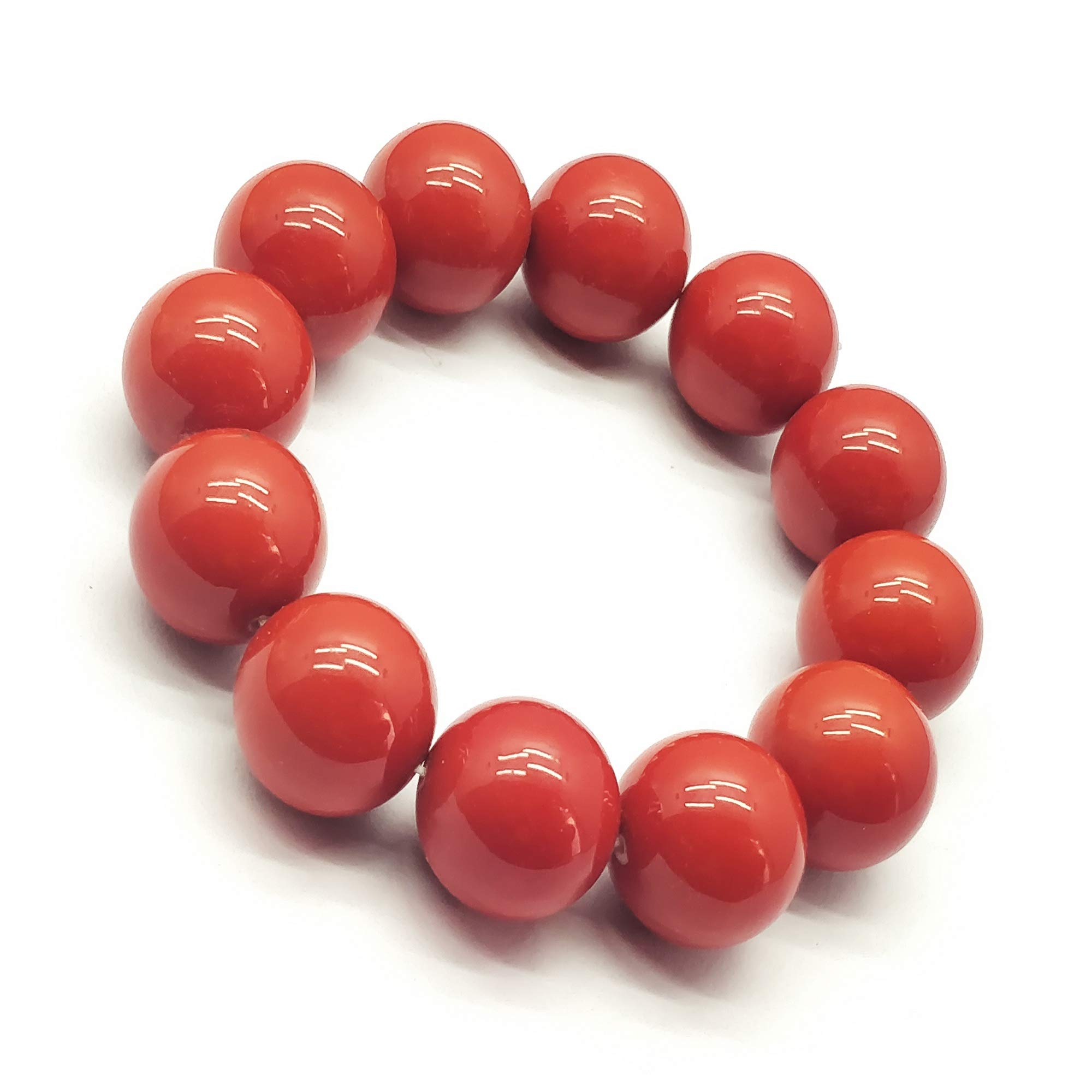 Natural Red Coral 16mm Round Smooth Beaded Stretch Bracelet for Men & Women - Handmade Jewelry Gift for Birthday, Anniversary & Special Occasions - Perfect for Boho, Beach & Everyday Wear