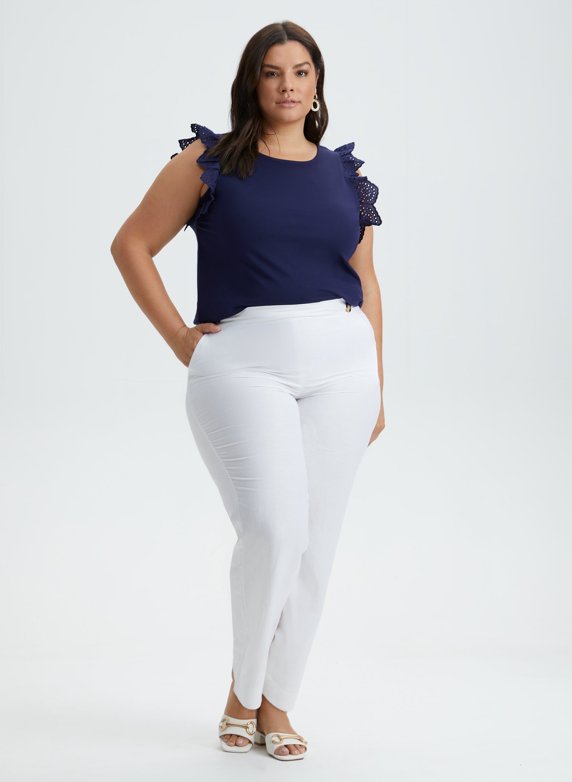 Eyelet Cap Sleeve T-Shirt for Women - Breathable Summer Top with Lace Detailing | Perfect for Casual Outings, Beach Wear & Layering