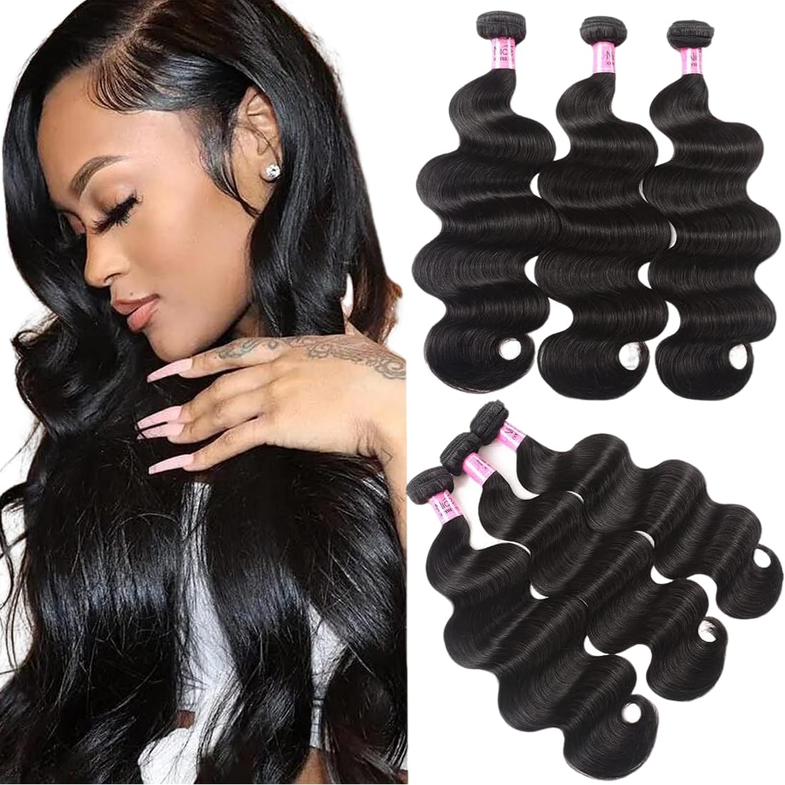 UNice Hair Icenu Series 8A Indian Body Wave Virgin Hair Extensions - 100% Unprocessed Human Hair Weave (16/18/20 Inches) Natural Black Color | Perfect for Daily Wear, Parties & Special Occasions