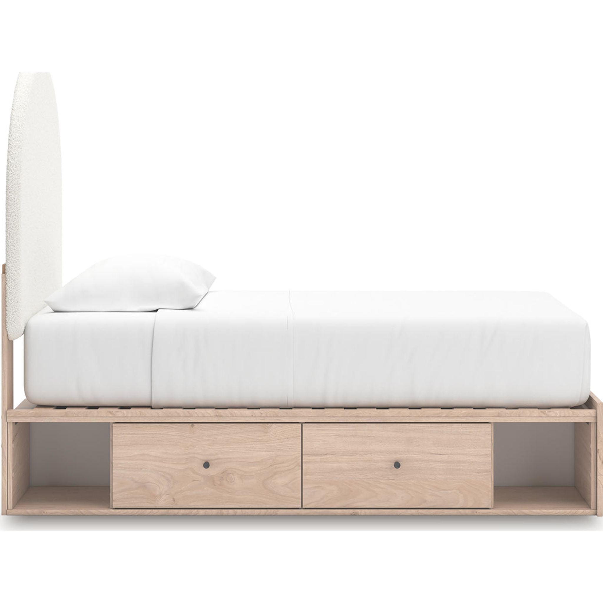 Arloster Platform Bed Frame with 2 Storage Drawers - Modern Tan & White Wooden Bed - Perfect for Small Bedrooms, Guest Rooms & Studio Apartments