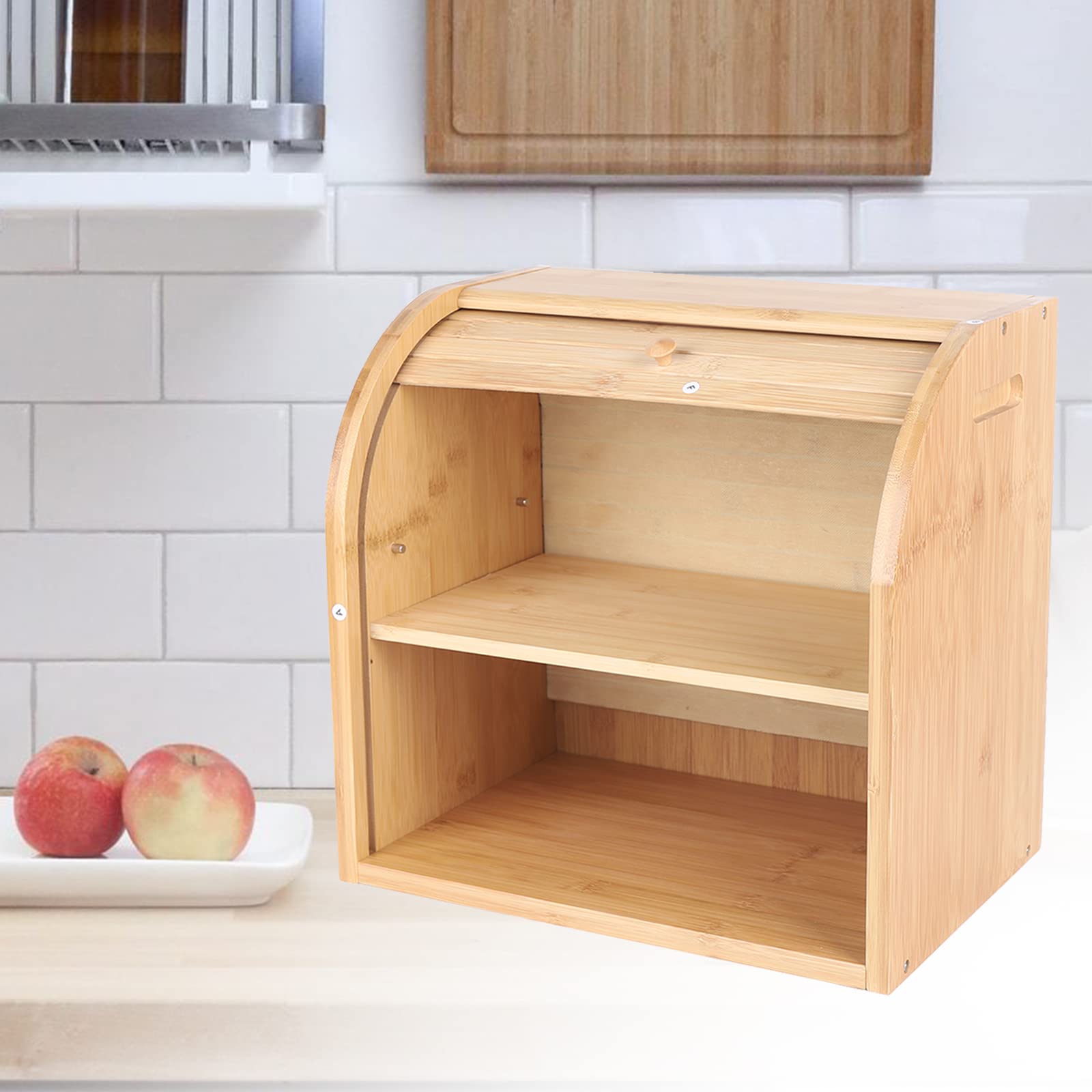 Double Layer Wooden Bread Box with Removable Tray & Arched Door - Large Capacity 2-Tier Bread Storage Container for Kitchen Counter - Perfect for Organizing Bread, Pastries & Baked Goods - Ideal for Home Bakeries, Breakfast Nooks & Farmhouse Style Kitchens