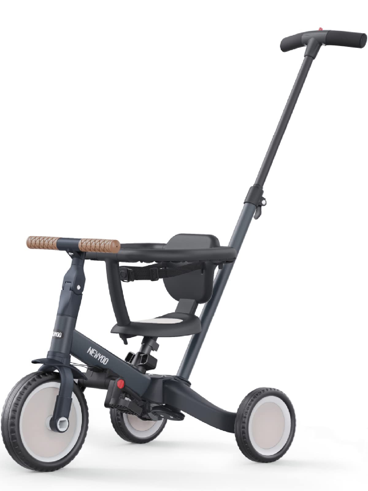 Newyoo 5-in-1 Toddler Tricycle for 1-3 Year Olds - Baby Balance Bike with Parent Push Handle, Safety Guard, Backrest & Belt - Perfect Christmas & Birthday Gift for Boys & Girls (Dark Grey, TR008) - Ideal for Outdoor Play, Park Rides & Learning to Cycle