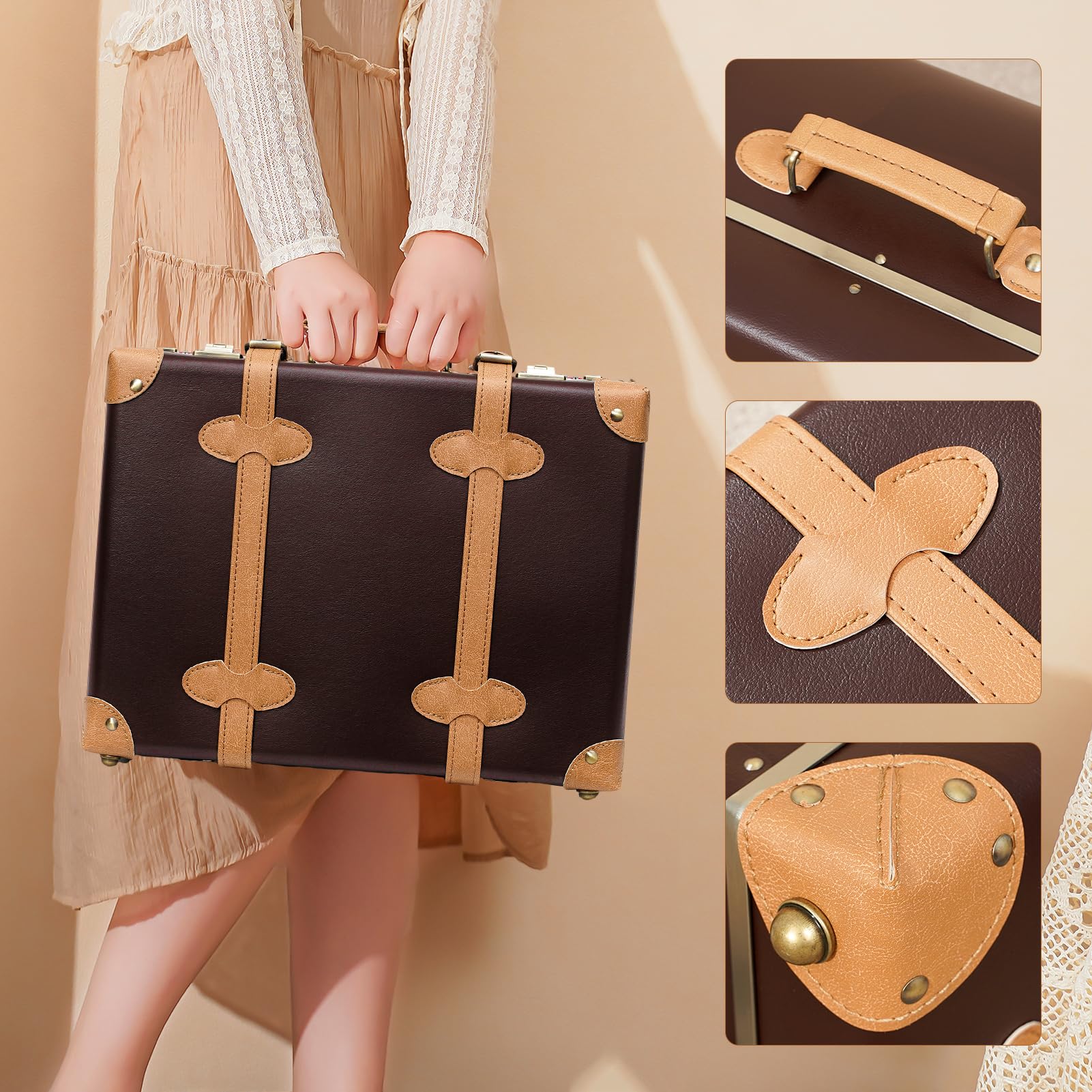 Vintage Leather Carry-On Suitcase - Cute Non-Wheeled Mini Trunk Overnight Bag with Adjustable Shoulder Strap | Perfect for Weekend Getaways, Business Trips & Airplane Travel