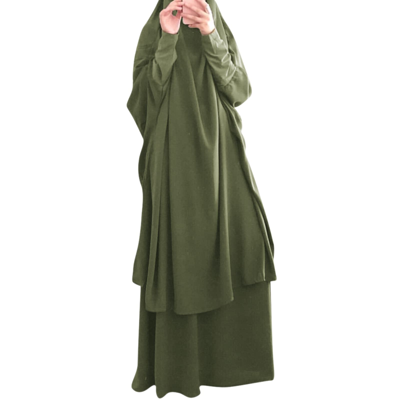 IKADEX Muslim Women's Islamic Abaya Suit with Maxi Skirt & Khimar Hijab - 2 Piece Modest Prayer Dress Set for Women, Jilbab Kaftan for Prayer, Mosque & Daily Wear