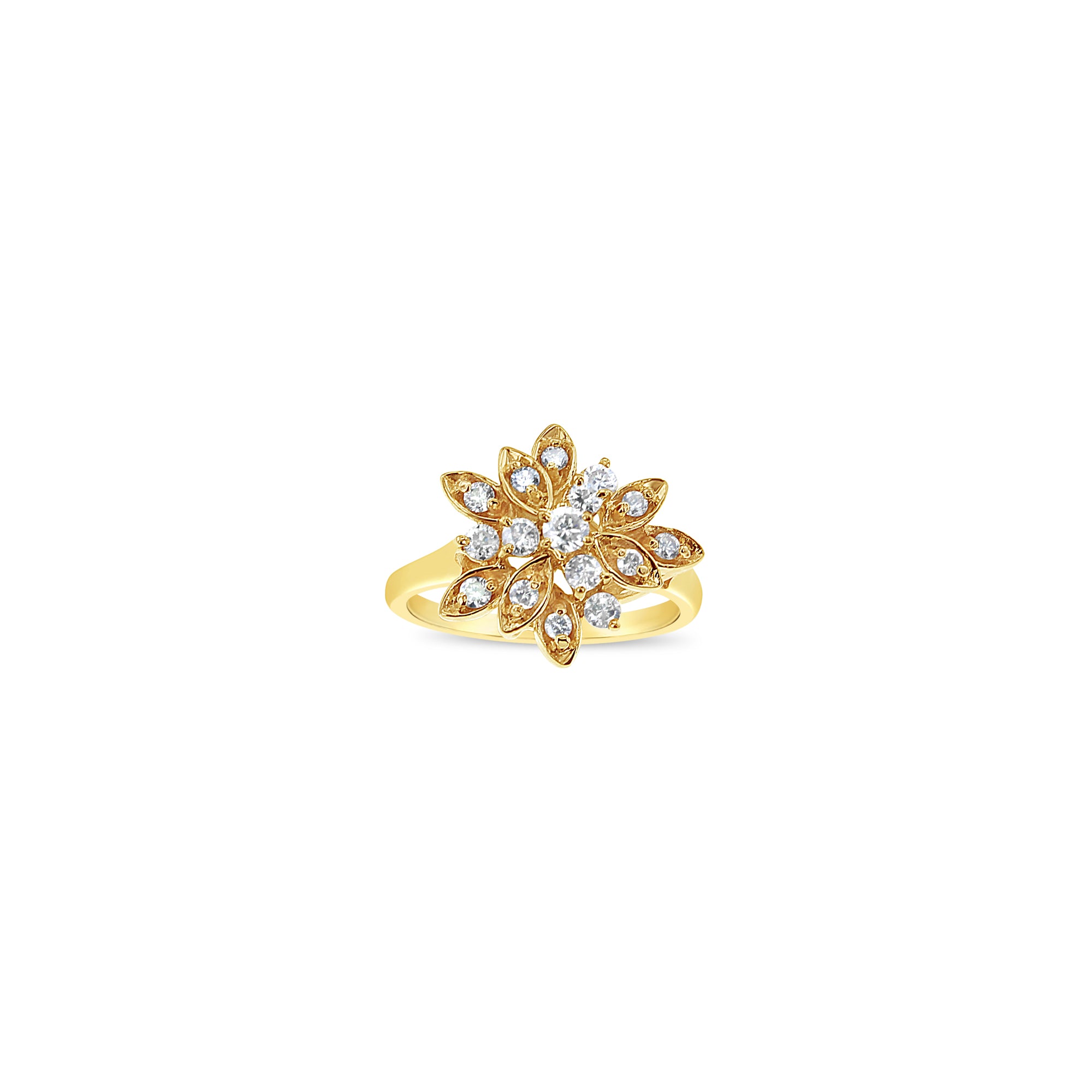 14K Yellow Gold Diamond Leaf Cluster Ring - Elegant Nature-Inspired Jewelry for Women | Perfect for Weddings, Anniversaries & Special Occasions