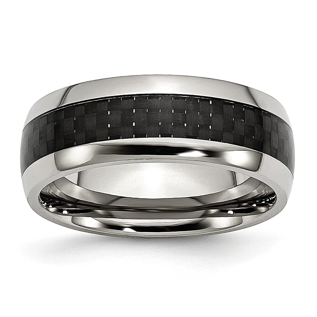 ICE CARATS 8mm Stainless Steel Black Carbon Fiber Inlay Wedding Band Ring for Women - Elegant Fashion Jewelry Gift for Her, Perfect for Anniversaries, Engagements & Special Occasions