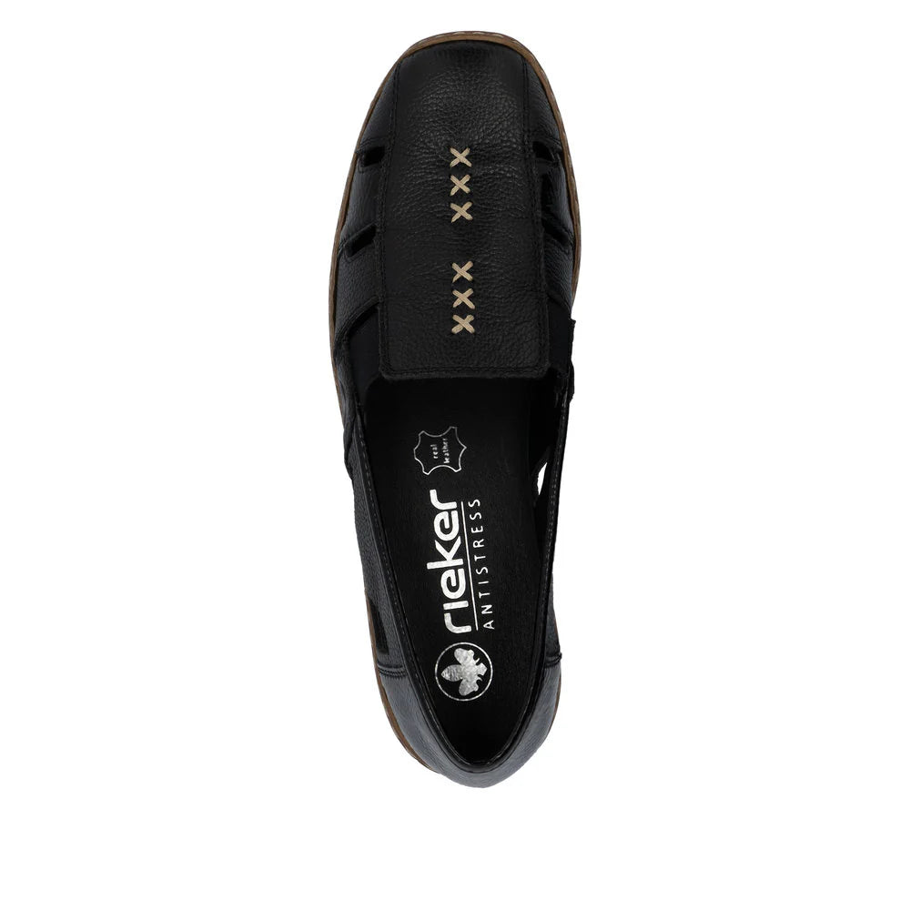 Rieker Women's Comfortable Slip-On Shoes 41385 - Black Casual Loafers for Work, Travel & Everyday Wear