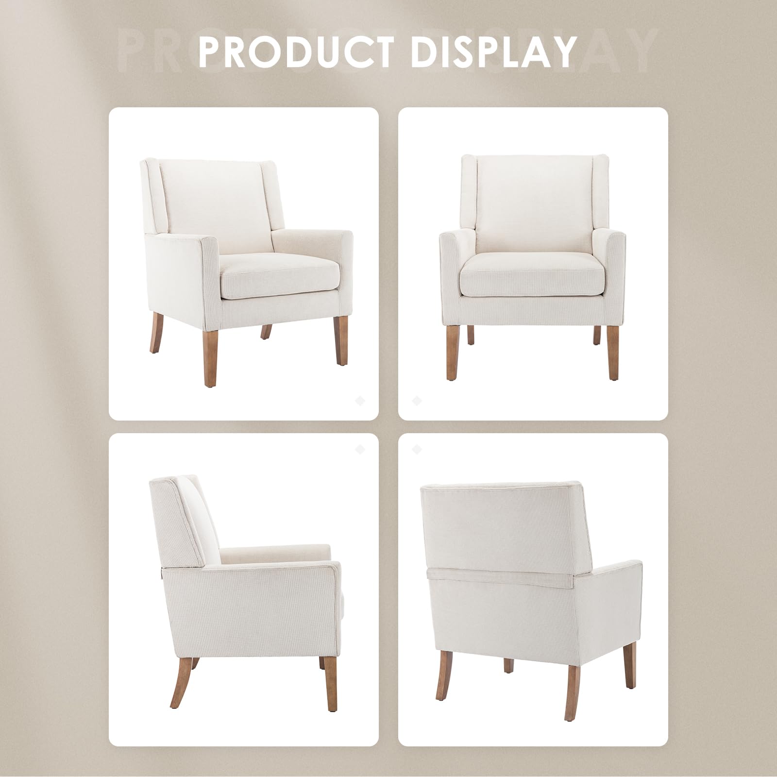 COLAMY Modern Wingback Upholstered Fabric Accent Armchair - Single Sofa Chair with Lounge Seat & Wood Legs for Living Room, Office, Bedroom - Beige - Perfect for Reading Nooks & Cozy Spaces