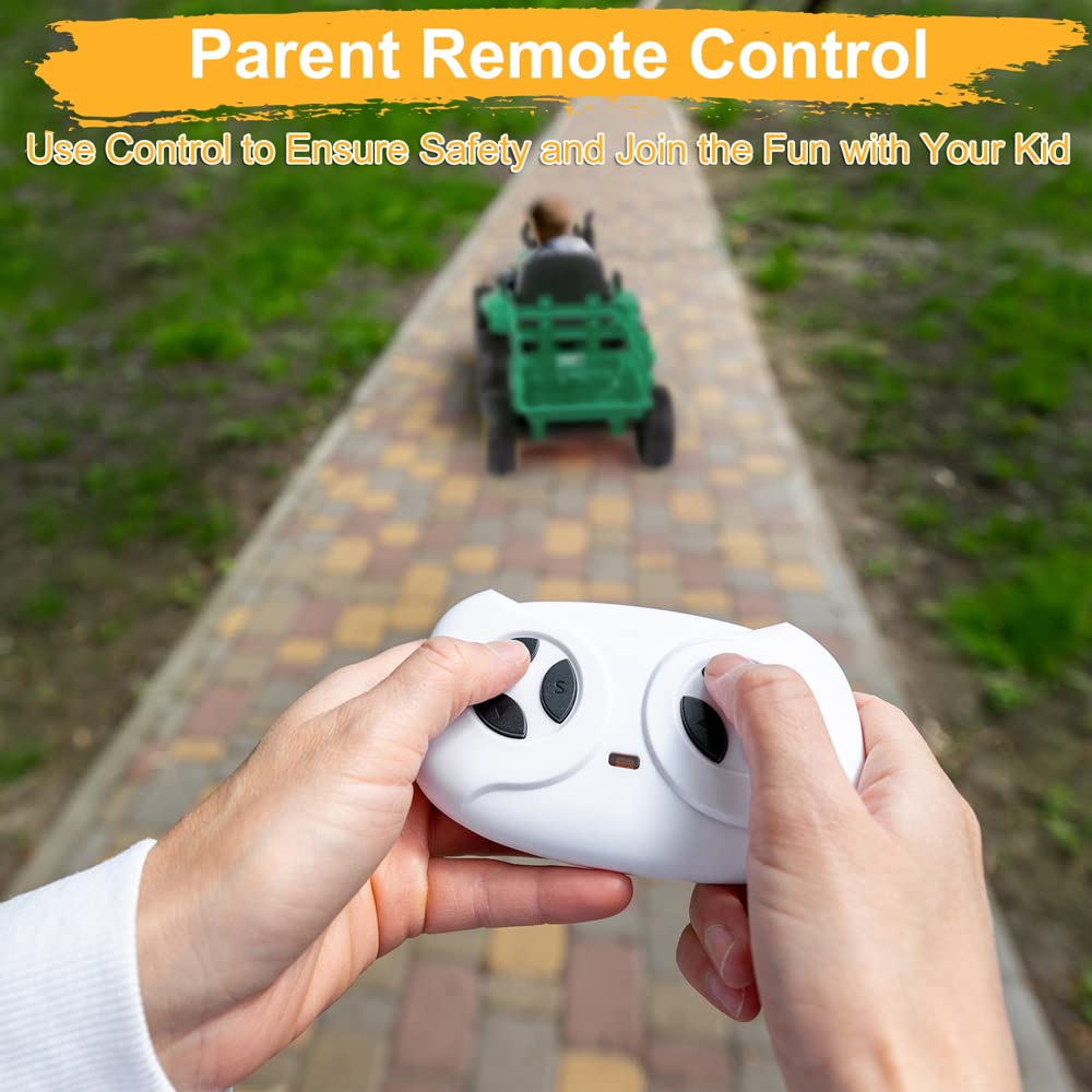 12V Kids Ride-On Tractor with 2.4G Remote Control - Electric Toy Tractor with Trailer, LED Lights & Music - Safe Toddler Vehicle with Seat Belt - Green Outdoor Play Toy for Boys & Girls - Perfect for Backyard, Farm & Garden Pretend Play