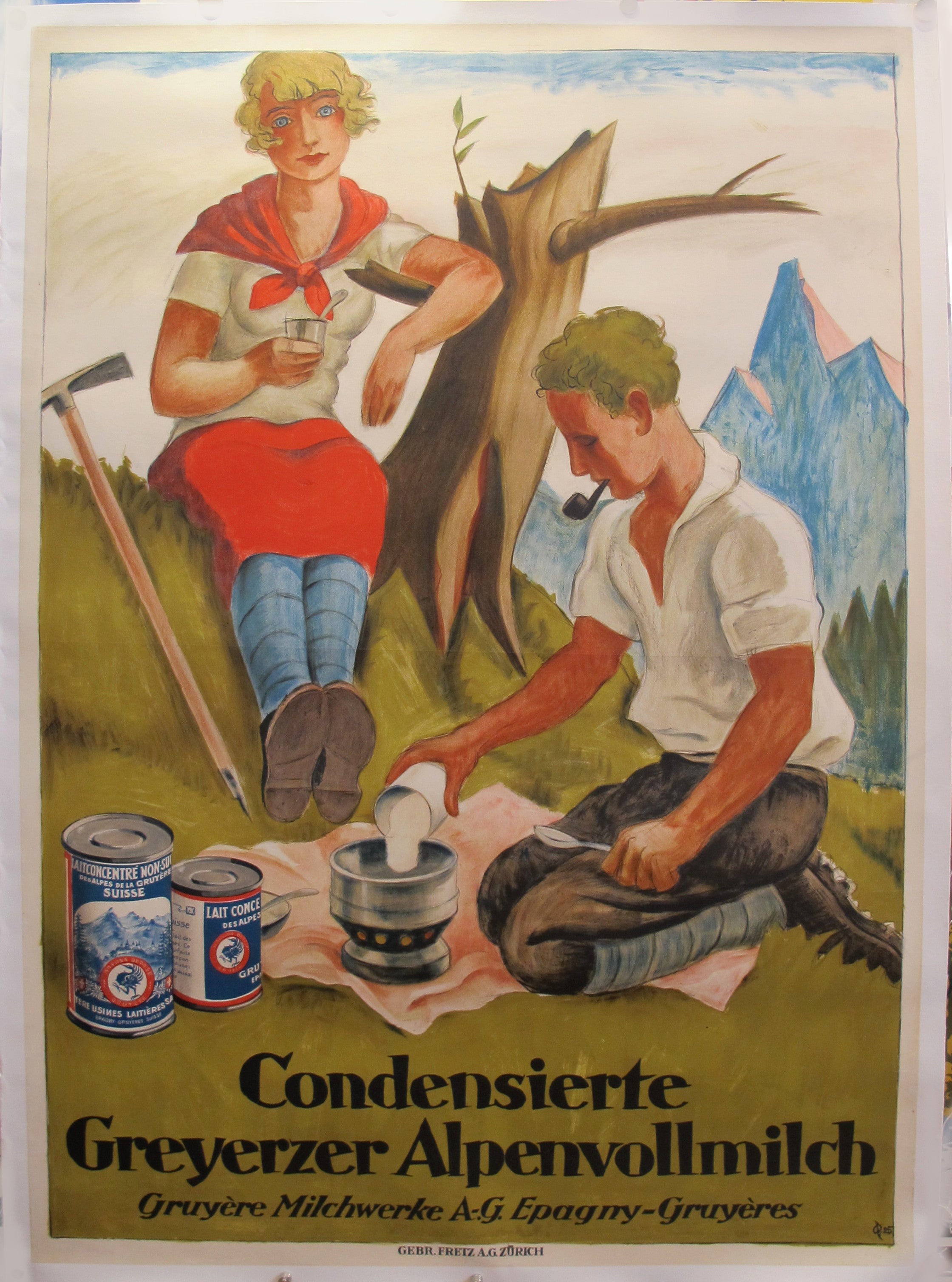 1925 Original Swiss Art Deco Poster - Vintage Condensed Milk Advertisement | Perfect for Home Decor, Retro Wall Art & Collectibles