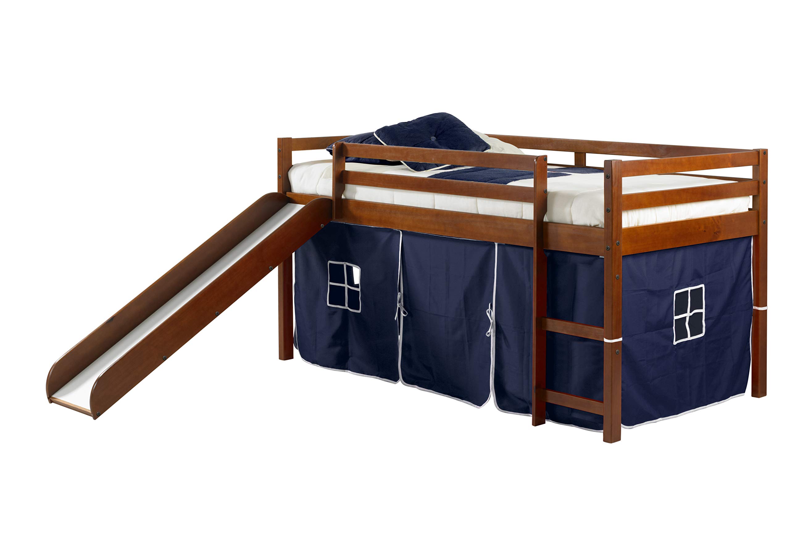 Donco Kids Play Tent - Twin Size Low Loft Bed with Fun Slide & Blue Canopy - Perfect for Indoor Playroom, Bedroom Decor, and Imaginative Play Adventures