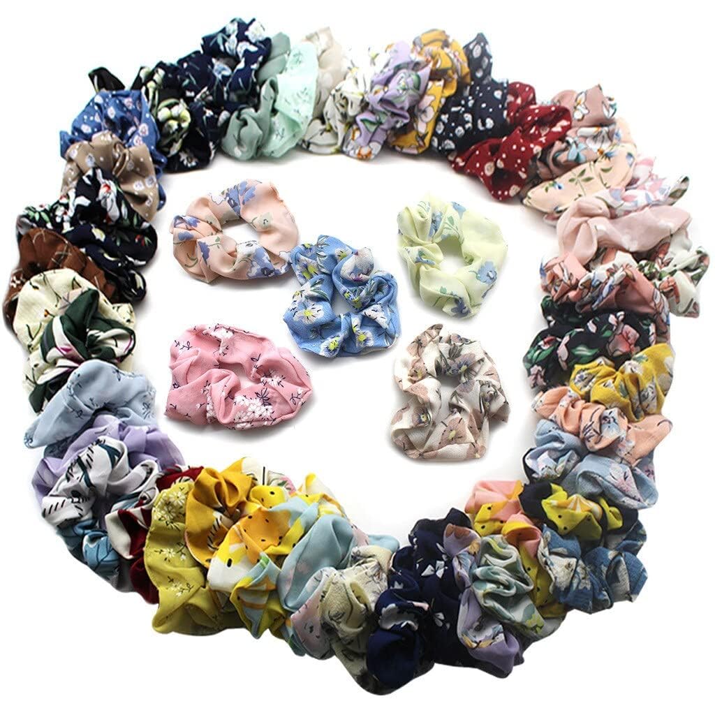 Blubby 30 Pcs Chiffon Hair Bands - Soft Ponytail Holders & Floral Hair Scrunchies for Women & Girls - Perfect for School, Work, Party & Everyday Use (Assorted Prints)