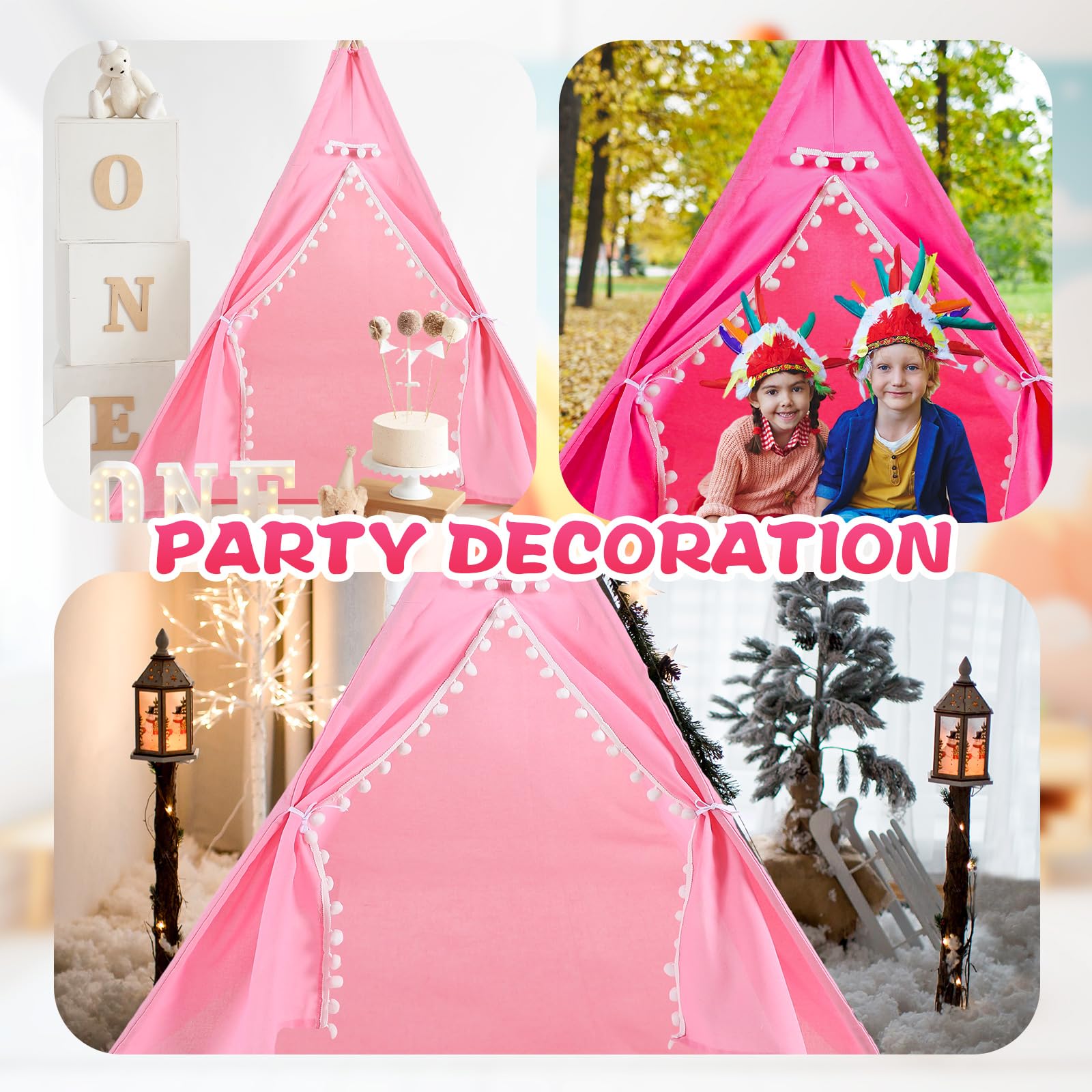 Windyun 6-Piece Kids Teepee Tent Set - Foldable & Washable Play Tent for Boys & Girls, Indoor/Outdoor Boho Playhouse for Toddlers, Birthday Parties, Sleepovers, Pajama Parties & Spa Days (63