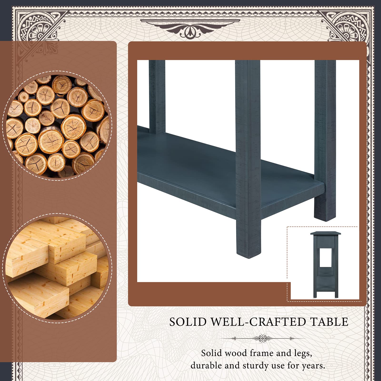 59 Inch Rustic Console Table with 4 Drawers & Open Shelf - Narrow Long Entryway Sofa Table, Brushed Texture Hallway Foyer Table for Living Room, Front Hall, Kitchen Counter - Perfect for Home Decor, Small Space Storage & Entryway Organization