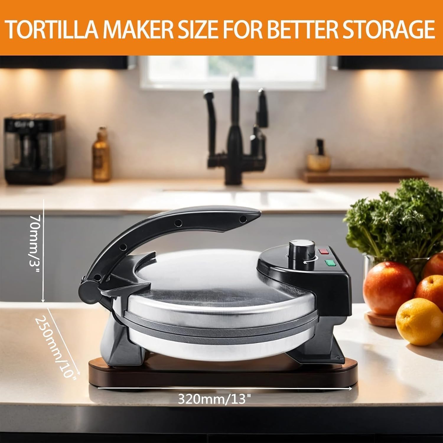 Electric Roti Maker Machine - 10 Inch Stainless Steel Tortilla Press with Removable Handle | Automatic Dough Press for Chapati, Naan & Flatbread | Perfect for Home Cooking, Restaurants & Meal Prep