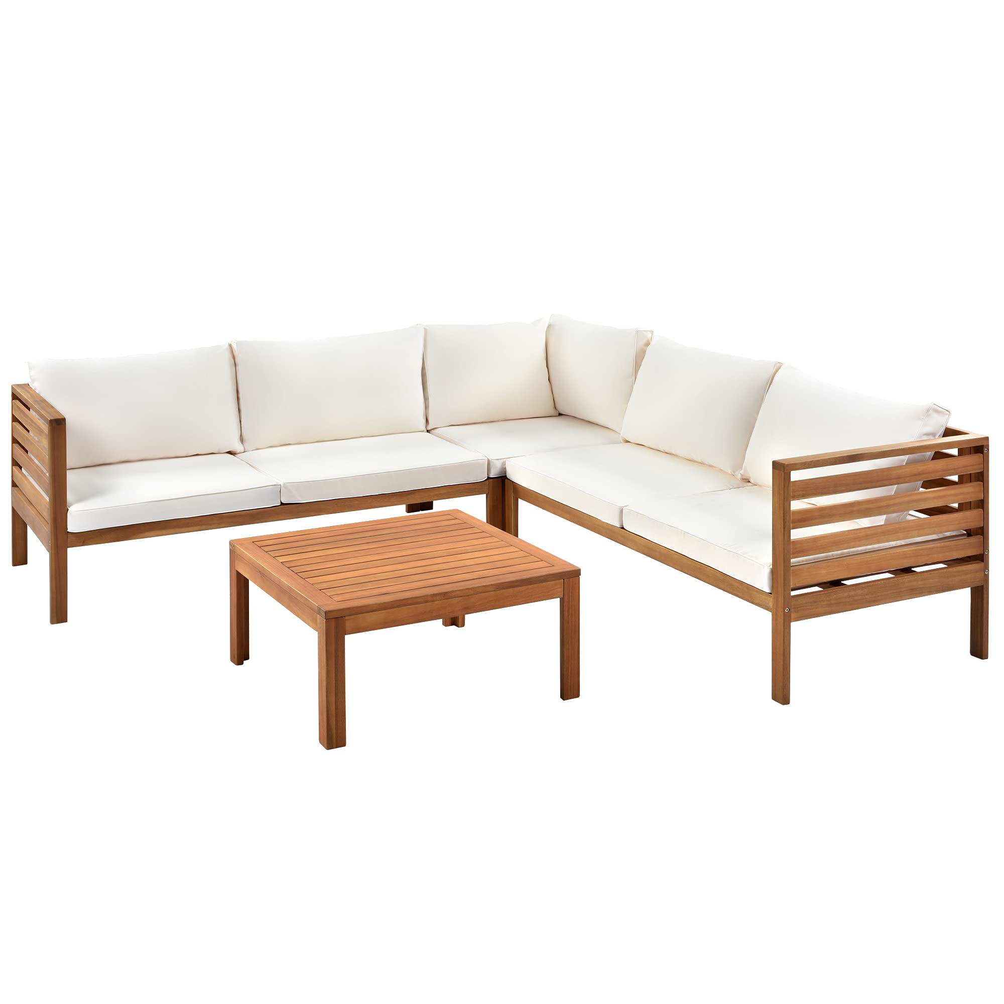 4-Piece Outdoor Patio Furniture Set - Wooden Sectional Sofa with Cushions & Coffee Table - Waterproof Conversation Set for Garden, Backyard, Deck & Indoor Use