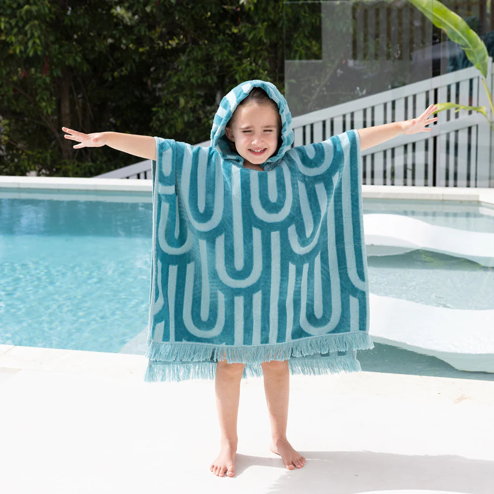 Bambury HiLo Kids Beach Poncho - Quick Dry Swim Cover Up, UV Protection, Turquoise Blue - Perfect for Pool, Beach & Water Park Adventures