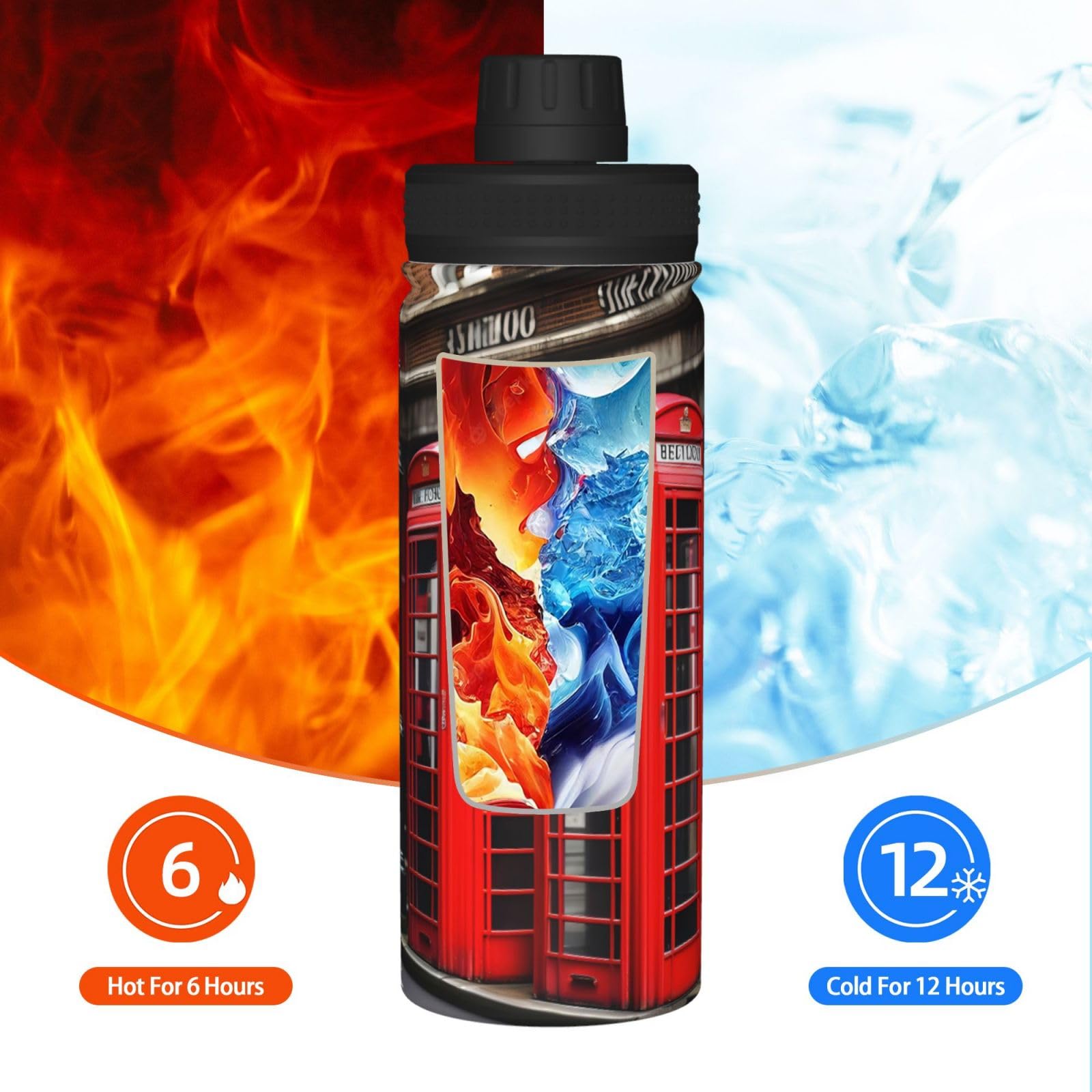 GaxfjRu Insulated Stainless Steel Water Bottle 510ml - Outdoor Sports & Travel Thermos for Hiking, Cycling & Camping - Perfect for London Phone Booth Enthusiasts