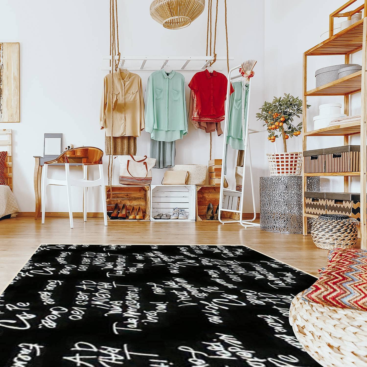 Modern Abstract Area Rugs - Stain Resistant Non-Slip Carpet for Living Room, Bedroom, Kitchen & Bathroom - Handwriting Letter Pattern Home Decor Mat - Perfect for Cozy Spaces & High Traffic Areas