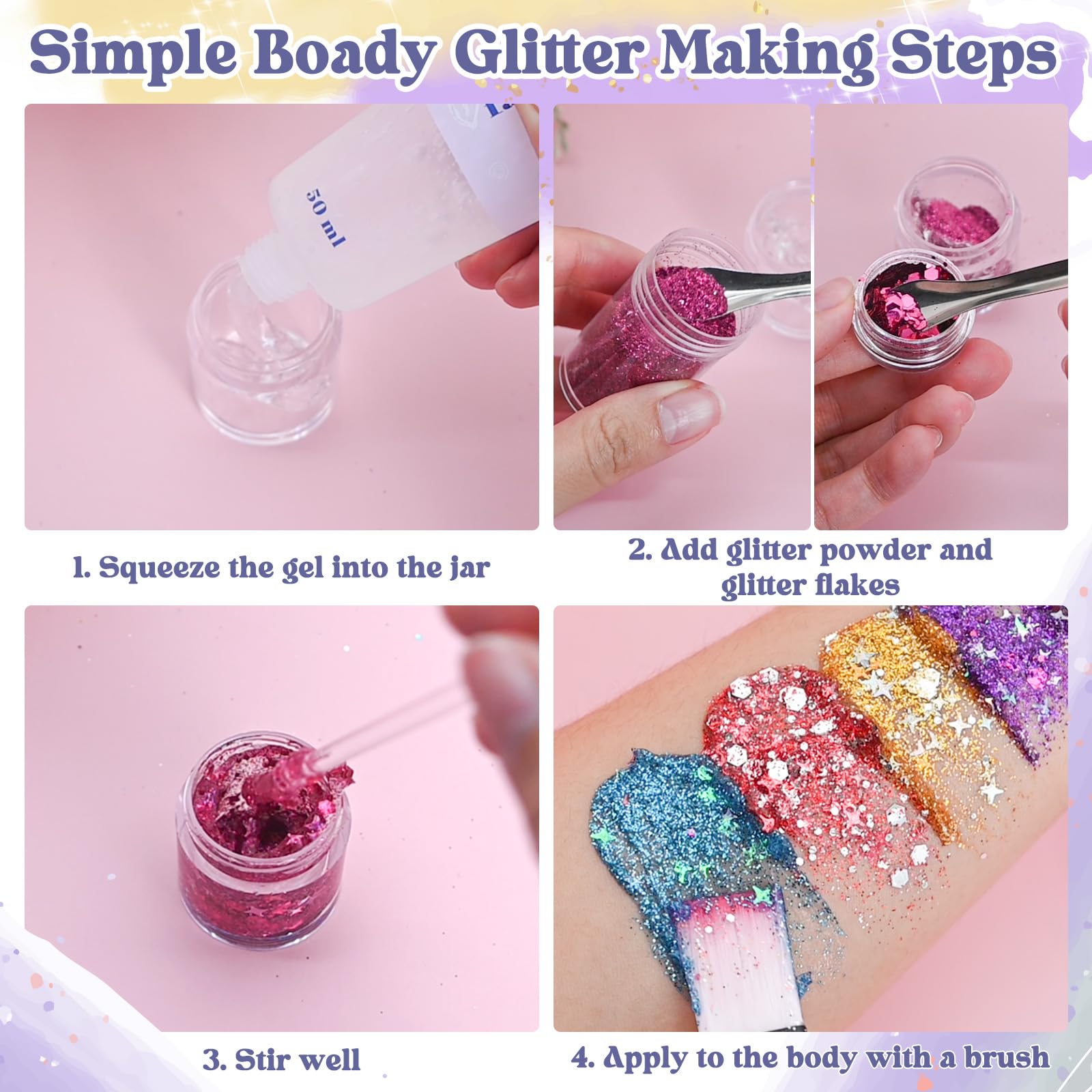 31Pcs DIY Body Glitter Making Kit - Face & Body Glitter Gel, Hair & Eye Glitter with Sequins | Mermaid Makeup Glitter for Women | Perfect for Festival, Rave, Party & Cosplay | Create Custom Glitter Looks for Halloween, Birthday & Special Events