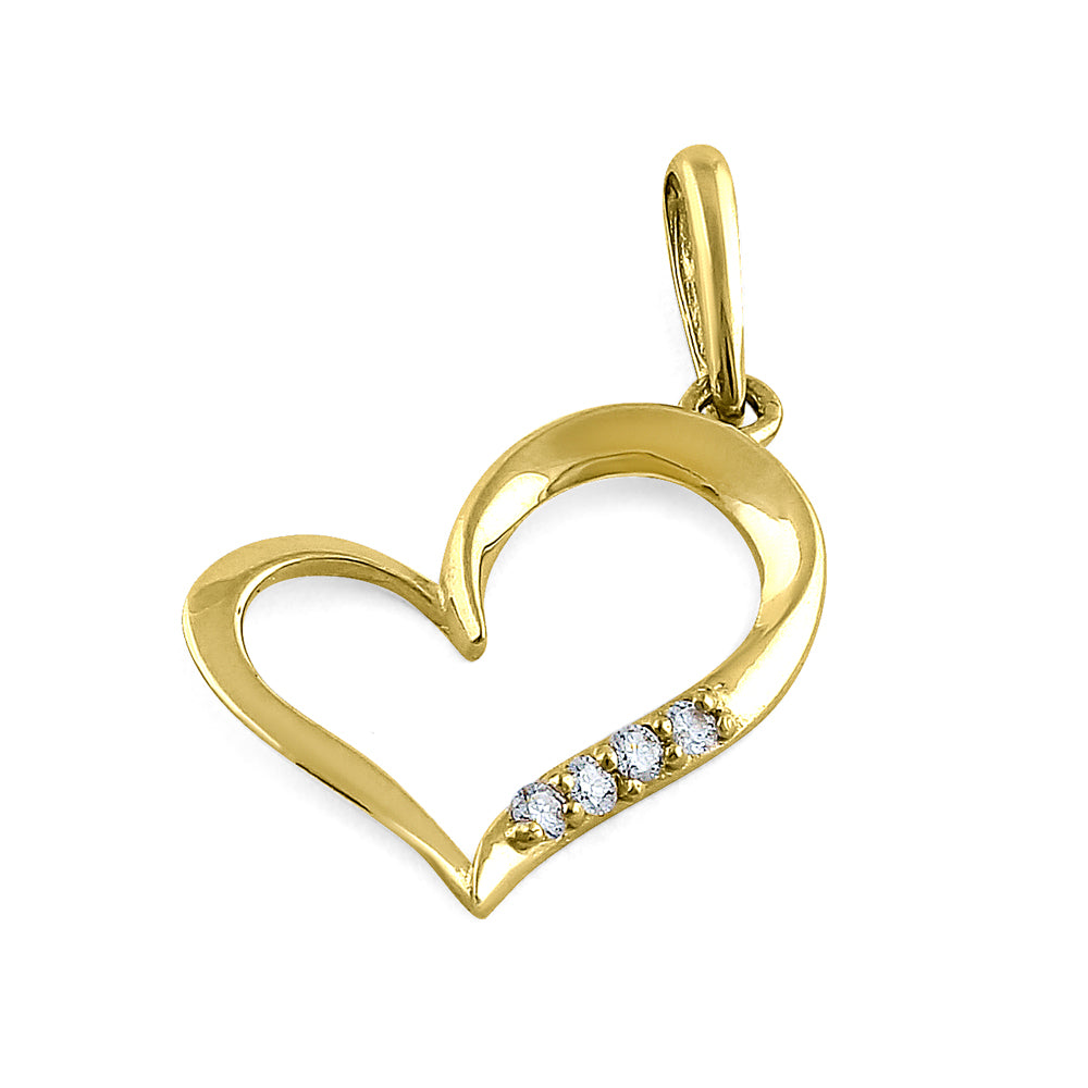 14K Yellow Gold Heart Diamond Pendant Necklace for Women - Dainty Minimalist Jewelry Gift for Her - Perfect for Valentine's Day, Anniversary & Everyday Wear
