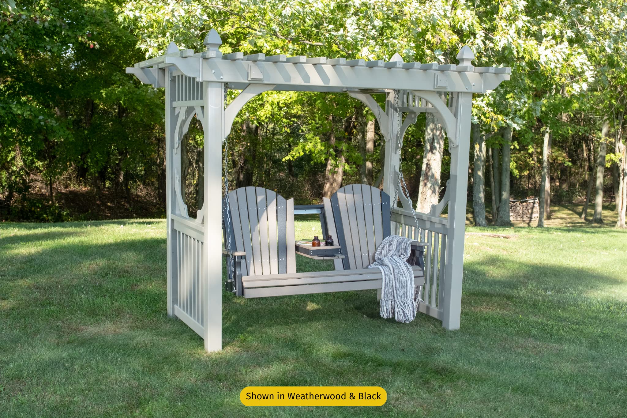 Premium 5' Adirondack Hanging Porch Swing with Flip-Down Console - Cedar & Black Outdoor Patio Swing Bench for Relaxation | Perfect for Backyard, Garden, Deck & Front Porch Lounging